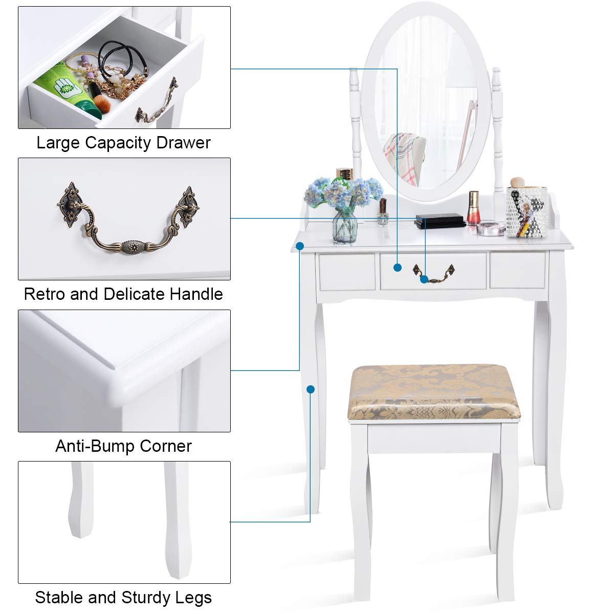 Giantex White Large Bedroom Vanities w/Drawer