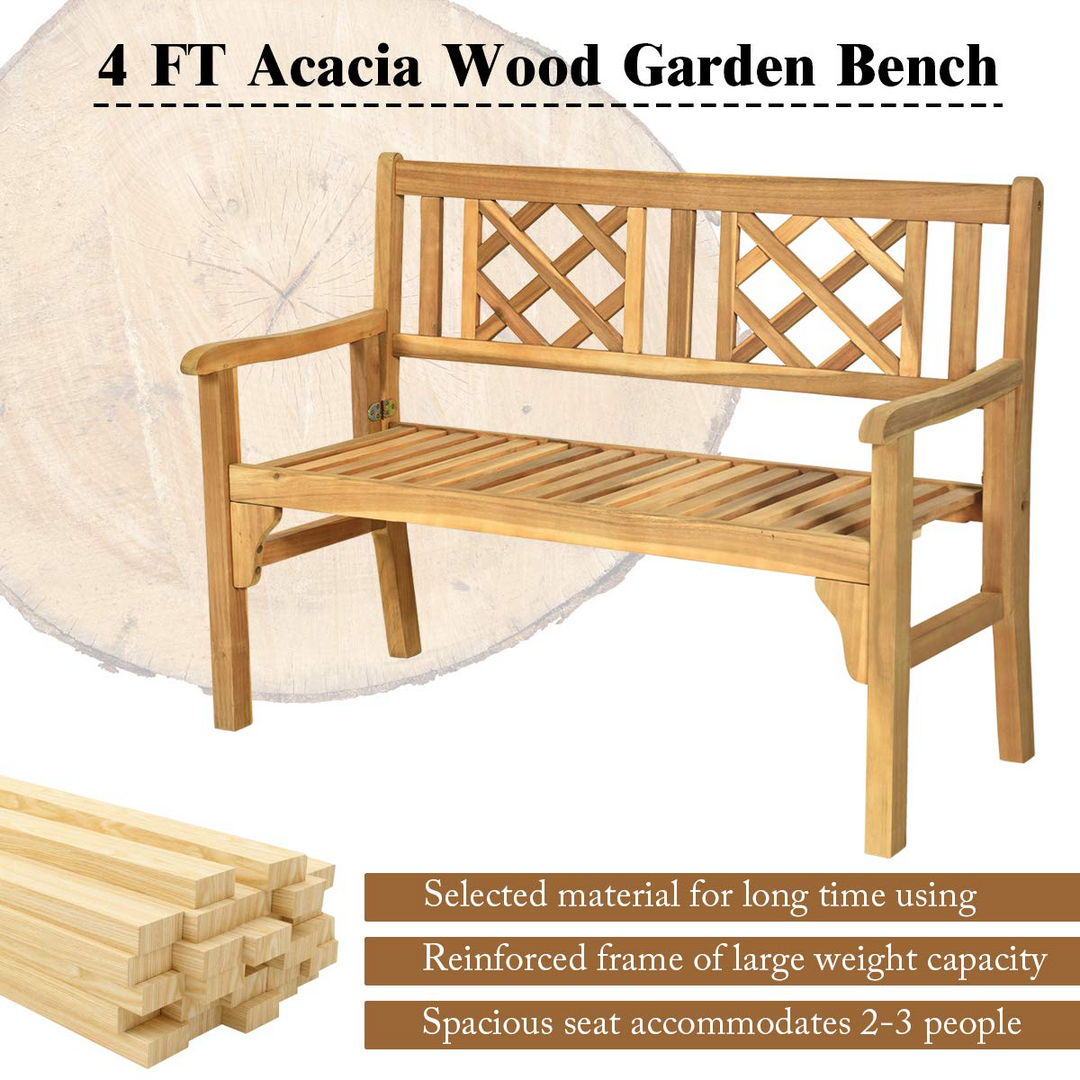 Giantex Patio Wooden Bench, 4 Ft Foldable Acacia Garden Bench (Teak)
