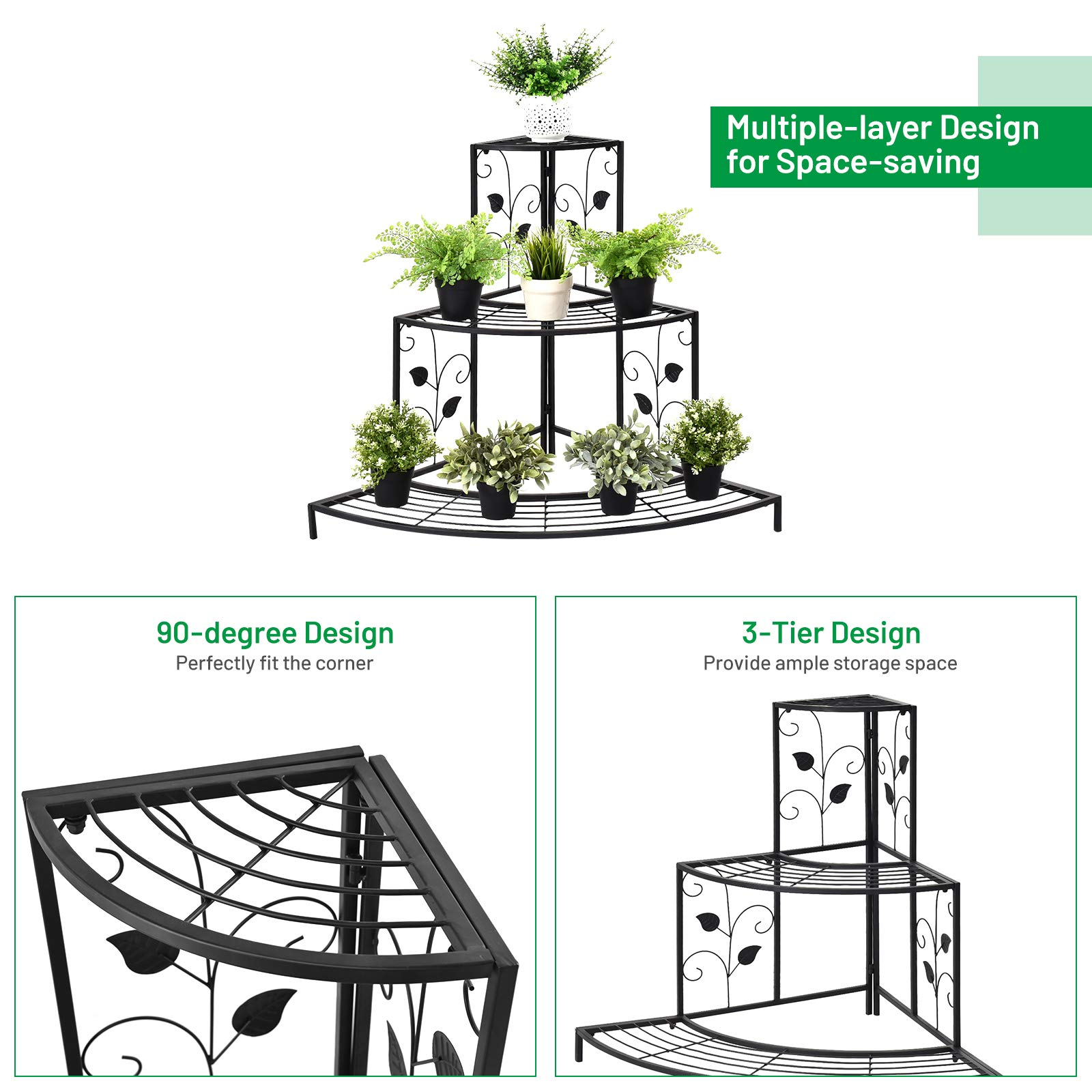 3 Tiers Corner Shelf Metal Plant Stand - Giantex