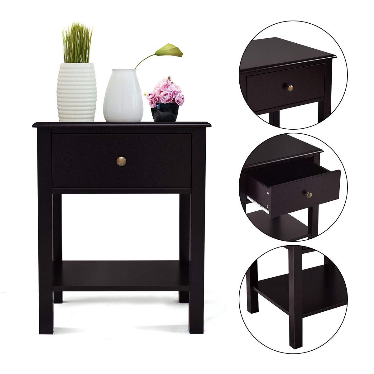 Giantex Nightstand W/Drawer and Shelf, Stable Frame Storage Cabinet