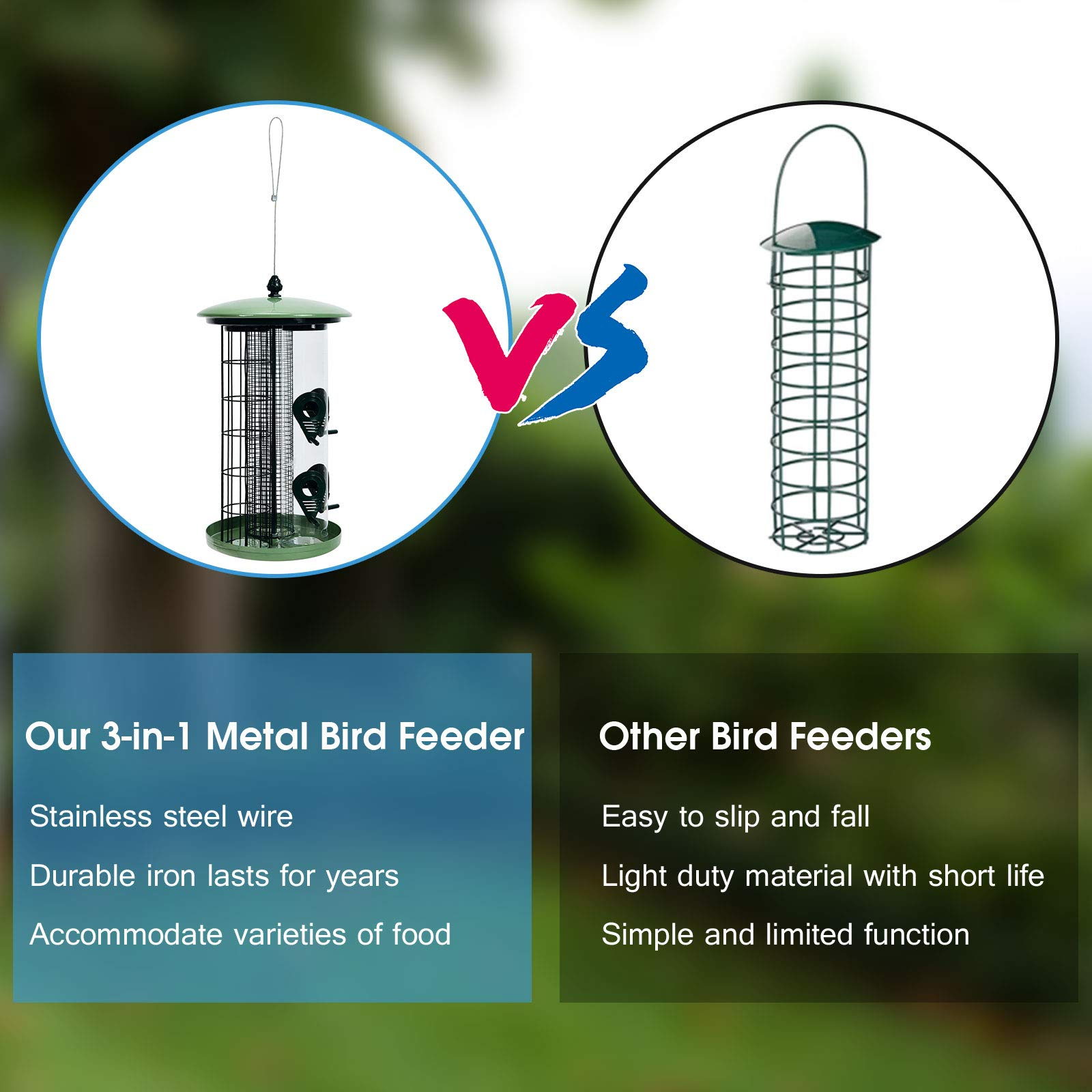 Giantex 3-in-1 Wild Bird Feeder, Outdoor Hanging Metal Wild Bird Feeder with 4 Feeding Ports
