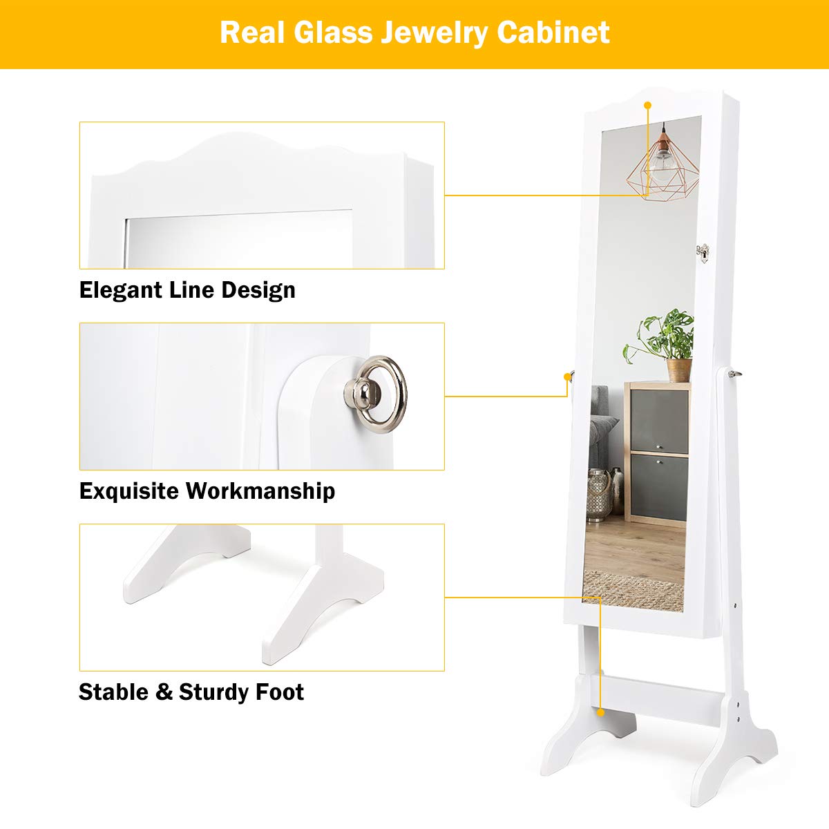 Jewelry Cabinet Armoire Lockable with Mirror - Giantex