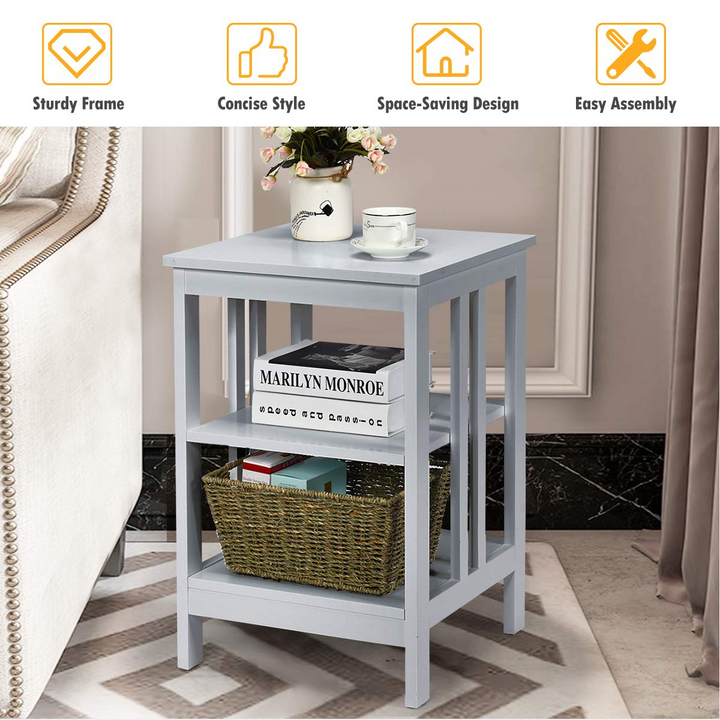 Giantex Nightstand 3-Tier Sofa Side Table W/Reinforced Bars and Stable Structure