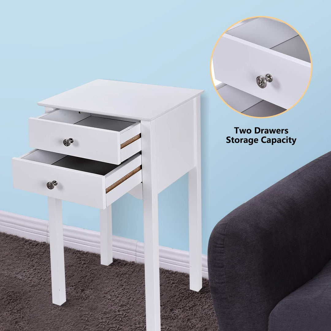 Giantex End Table w/ 2 Drawers Side Table Nightstand Multi-Purpose Accent Table Living Room Bedroom Home Furniture