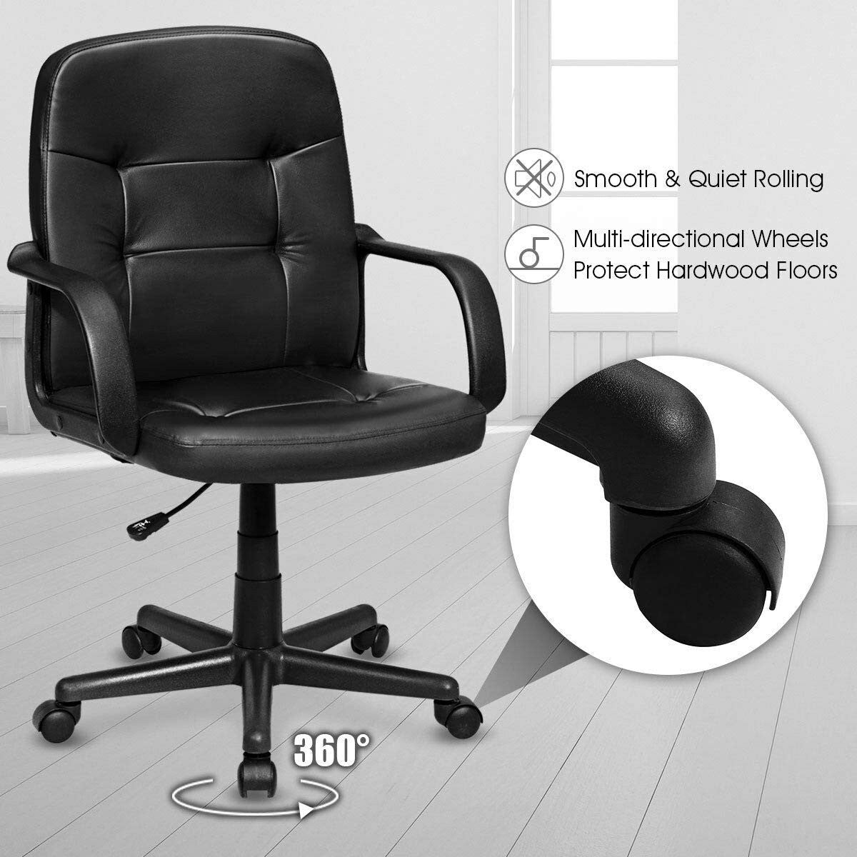 Executive Chair Mid Back Office W/Arms and Swivel Wheels