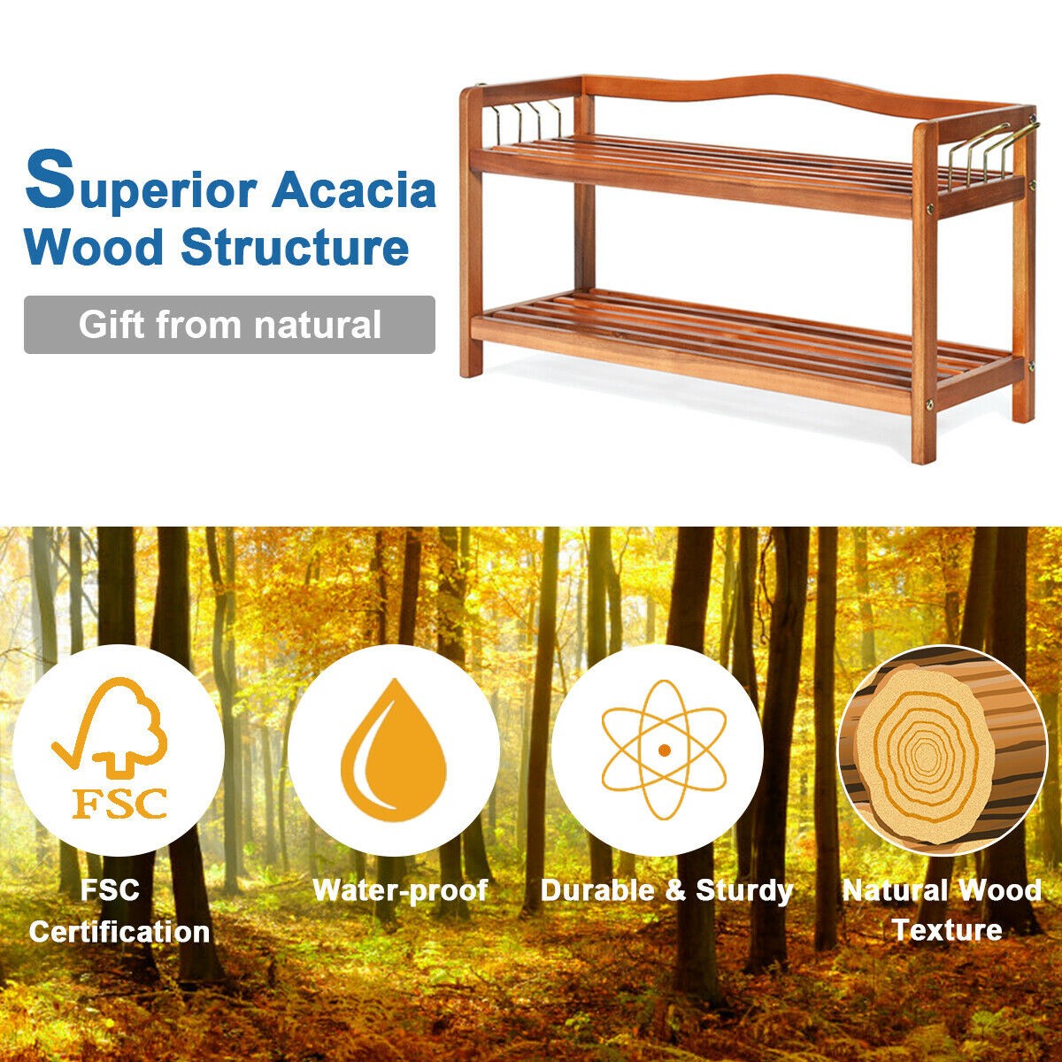 Giantex 2-Tier Wood Shoe Rack, 29"Lx10.5"Wx 16.5"H