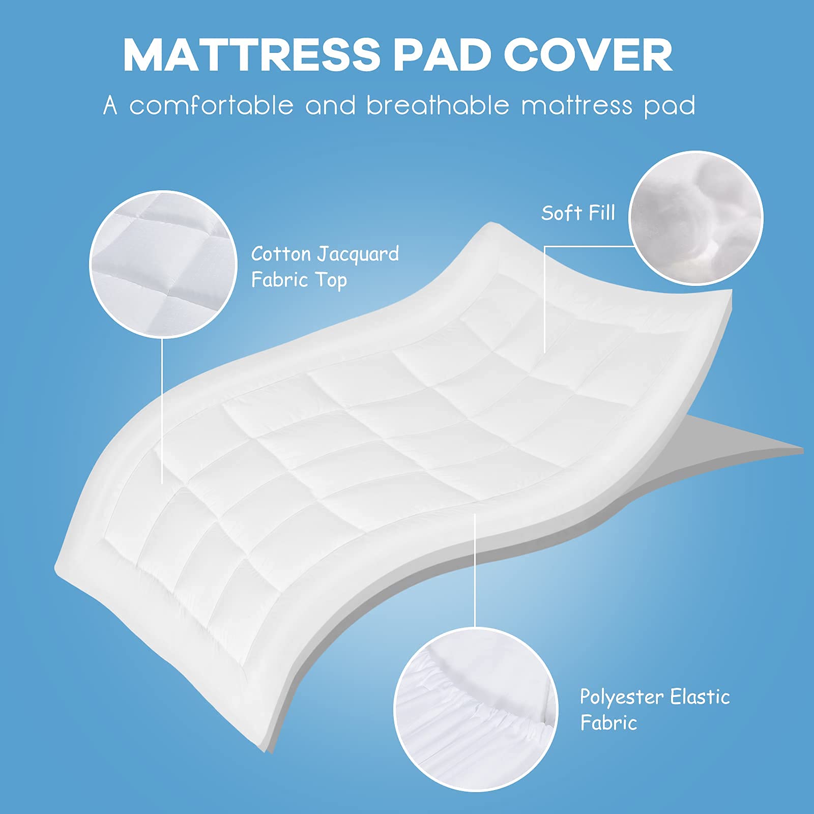 Giantex Quilted Fitted Mattress Topper Pillow Top w/Cotton Jacquard Fabric Top & 21" Fitted Deep Pocket