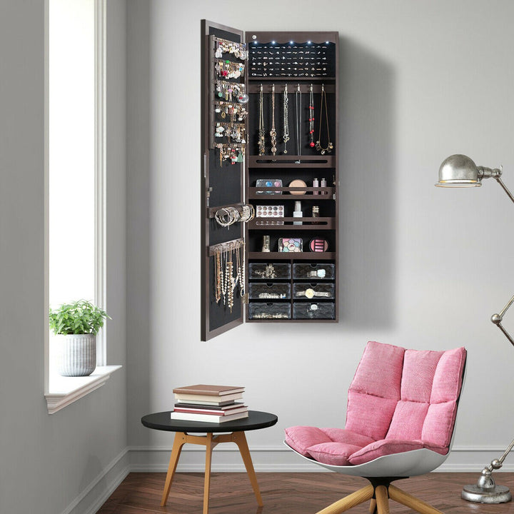 CHARMAID | 5 LEDs Jewelry Armoire Wall Mounted/Door Hanging Mirror - Giantexus