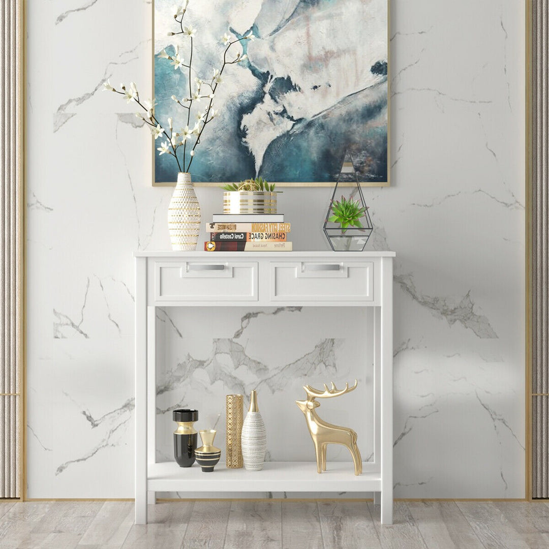 Console Sofa Table with 2 Drawers and Bottom Shelf
