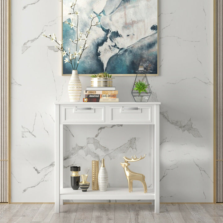 Console Sofa Table with 2 Drawers and Bottom Shelf