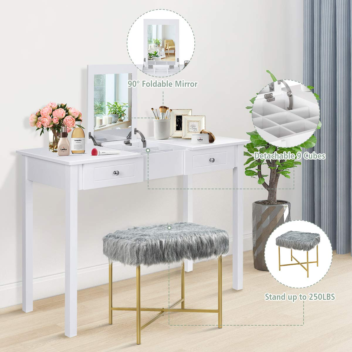 CHARMAID Vanity Set with Flip Top Mirror
