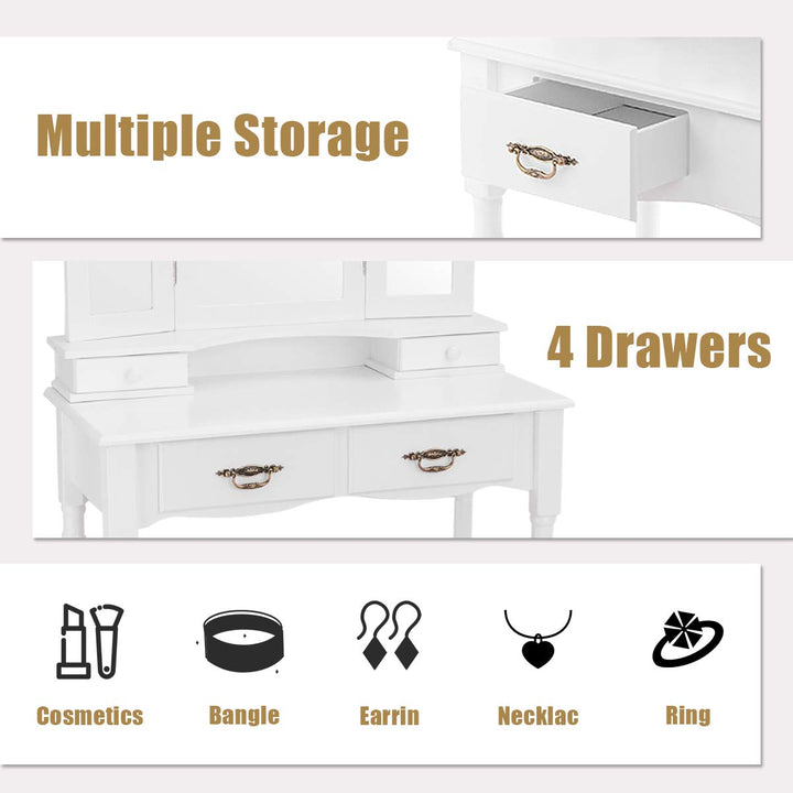 Giantex Modern Bedroom Bathroom Makeup Vanity Desk with Cushioned Stool for Girls Women