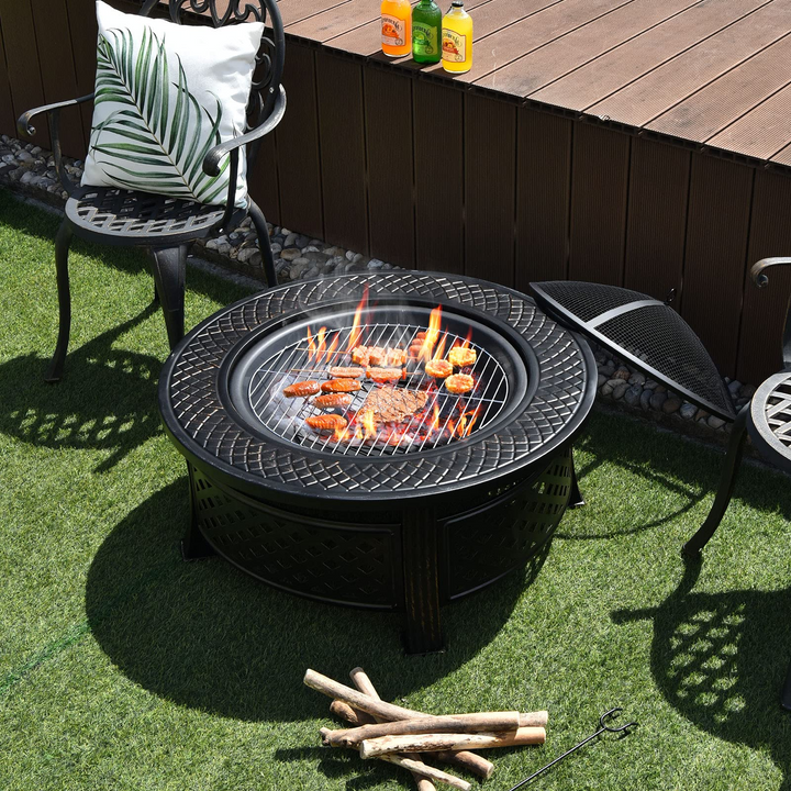 Giantex 32" Fire Pit, 3 in 1 Round Log Burner w/ High-Temp Resistance Finish
