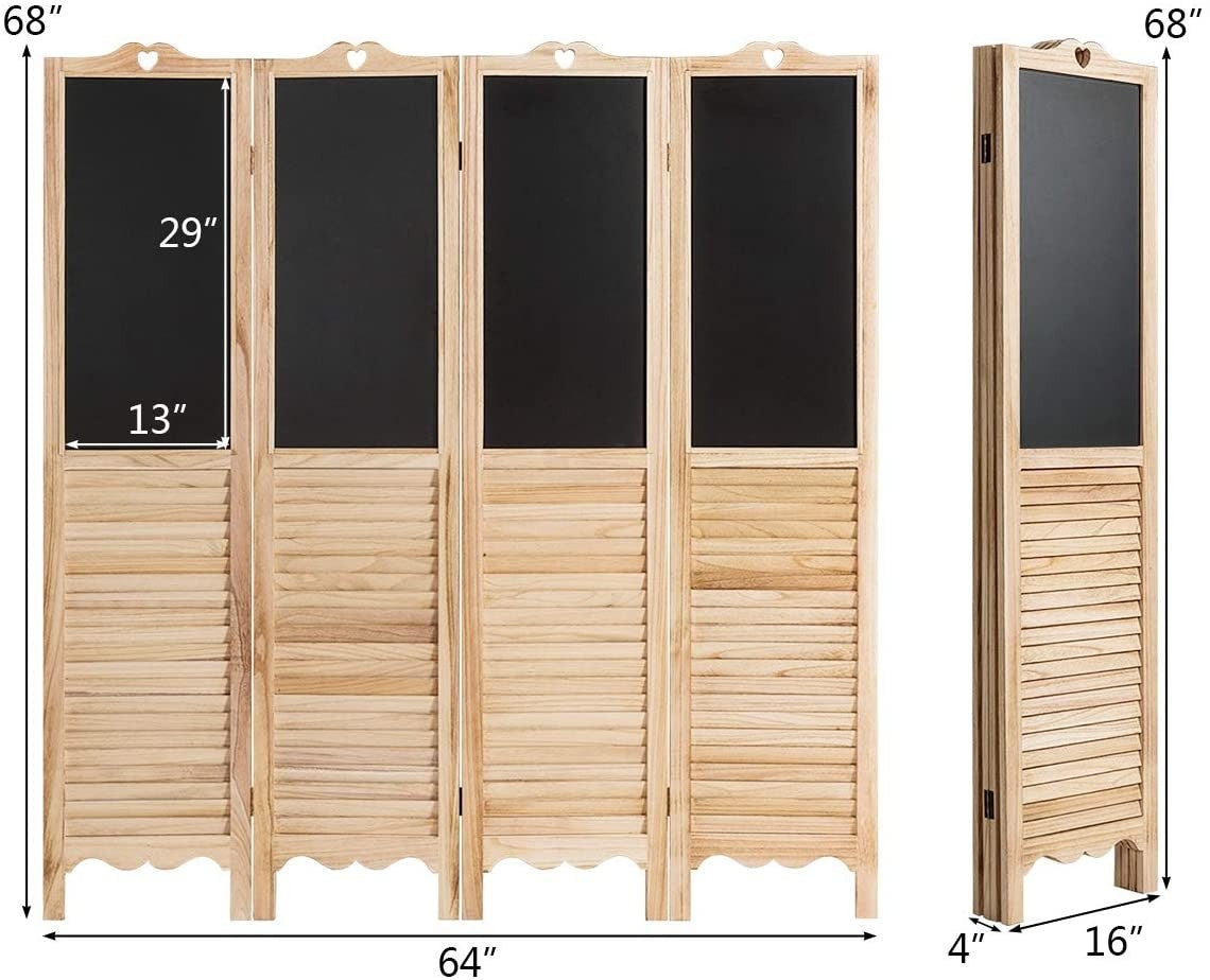 Giantex 5.7 Ft Folding Screen, 4 Panel Screen Room Divider w/ Chalkboard Panels (Natural) - Giantexus