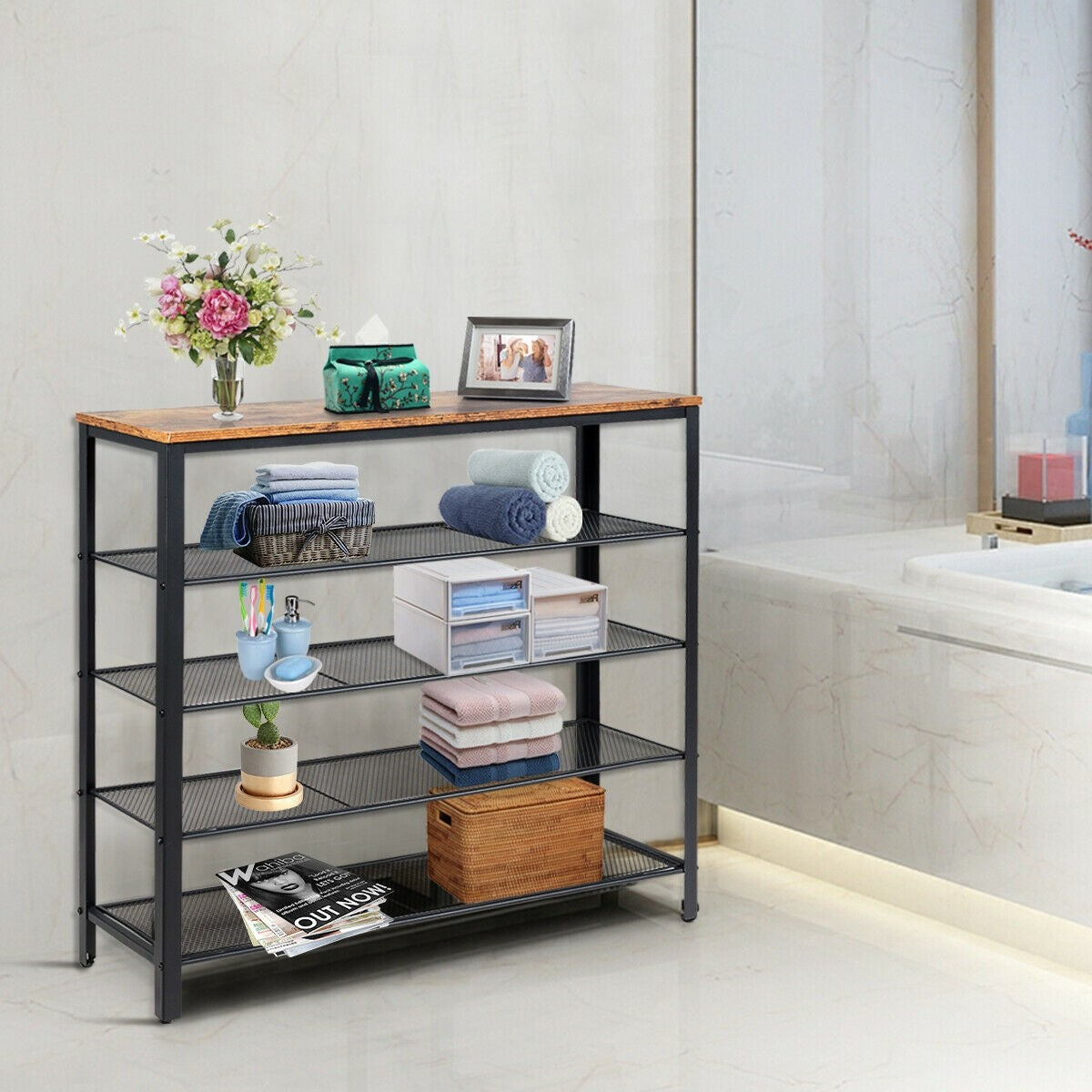 5-Tier Shoe Rack, Industrial Metal Shoe Storage Organizer - Giantexus