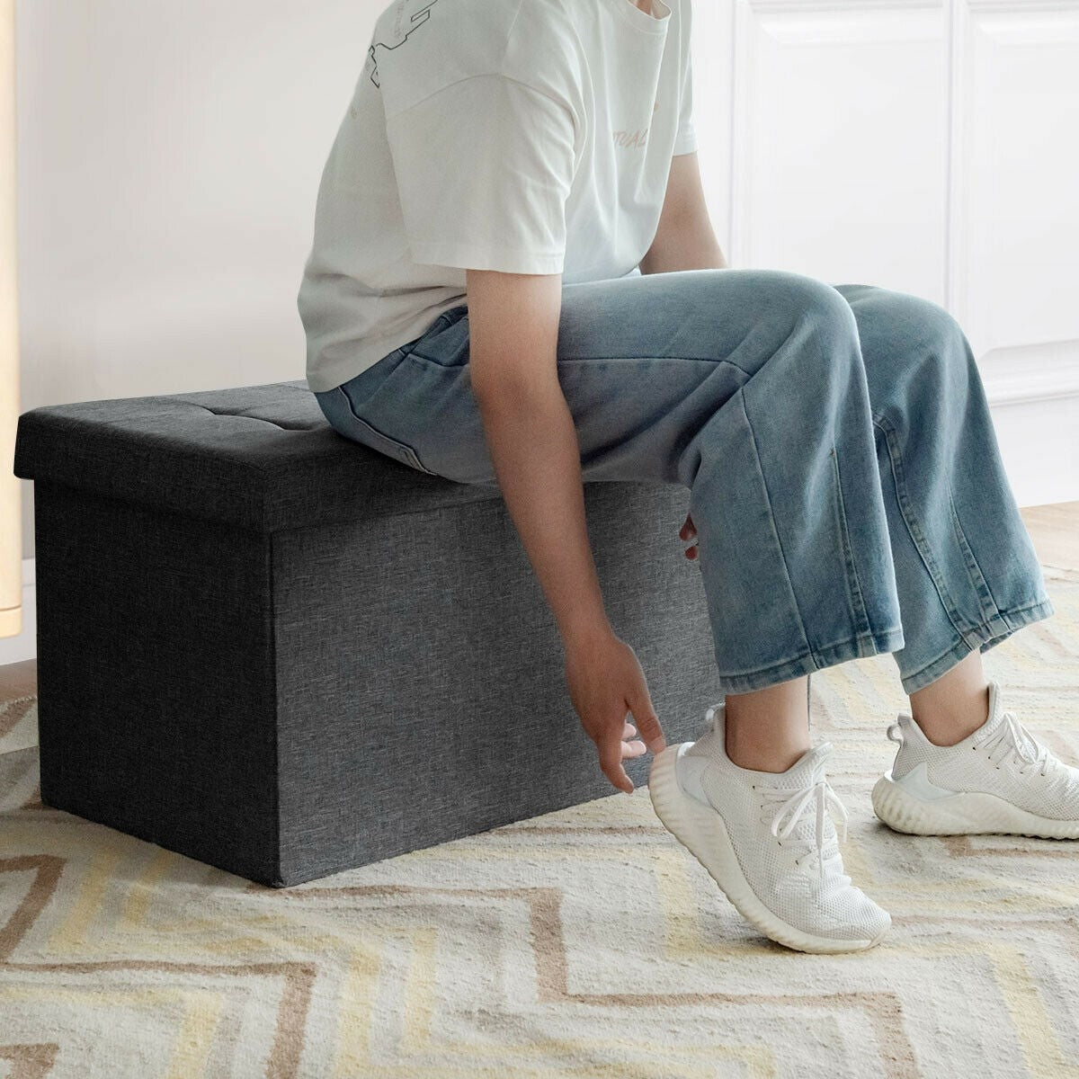 Storage Ottoman Footrest 31.5 Inch Fold-able Toy Organizers