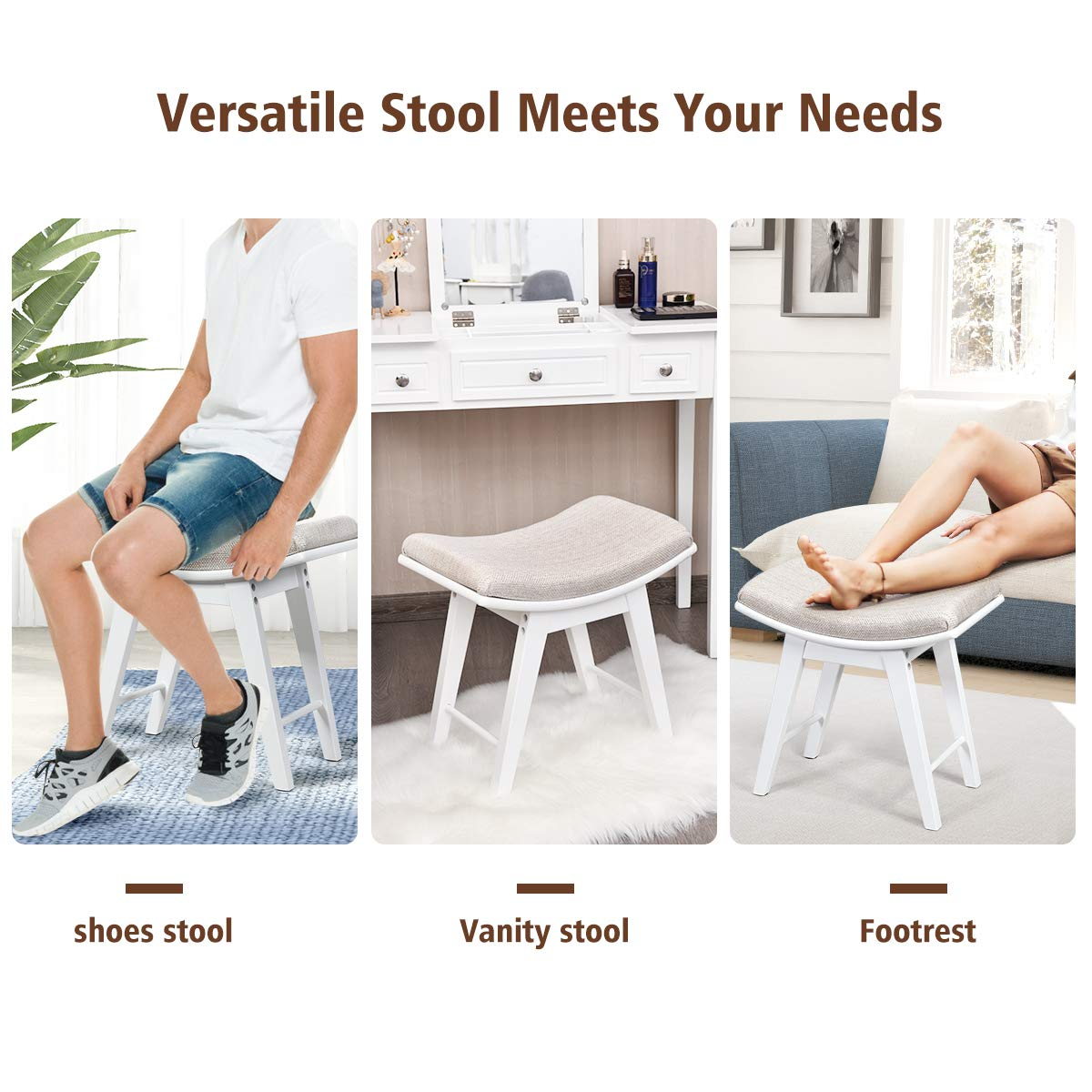 CHARMAID Vanity Stool, Makeup Dressing Stool with Concave Seat Surface