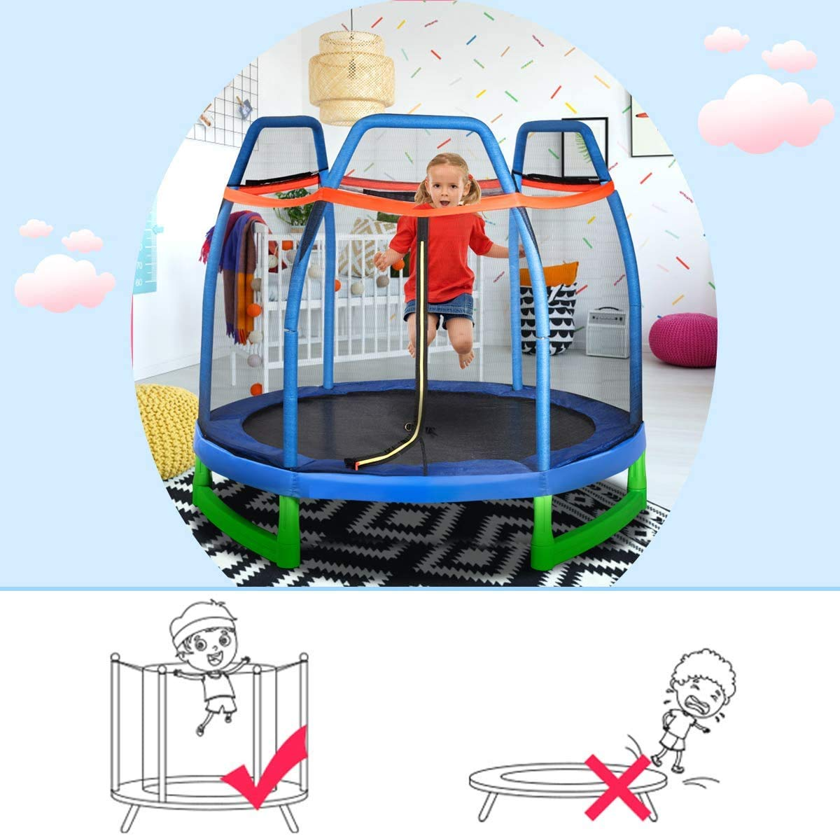 Giantex 7 Ft Kids Trampoline w/Safety Enclosure Net