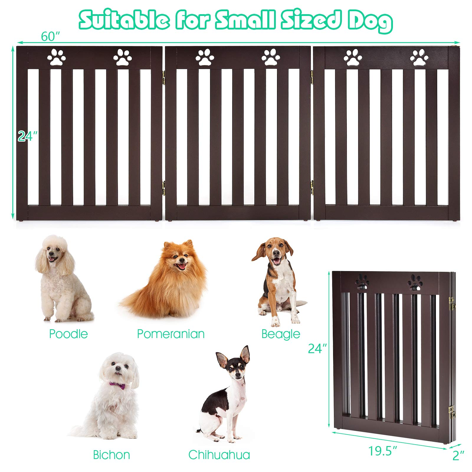 Giantex Wooden Freestanding Pet Gate, 3 Panel-24 inch Height Step Over Fence