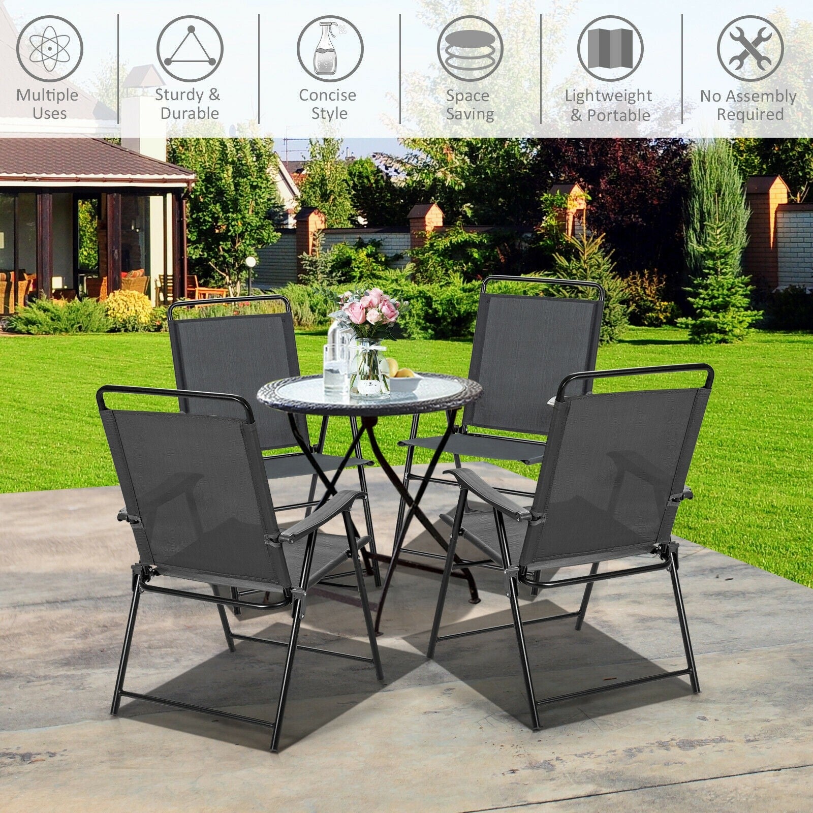 Set of 4 Folding Patio Chairs, Patio Dining Chairs
