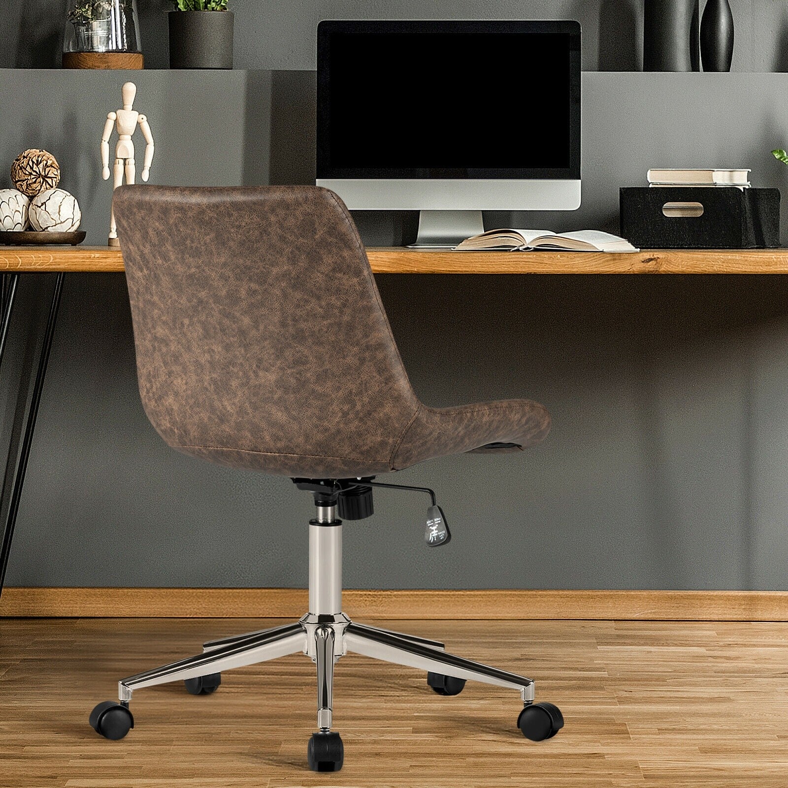 Modern Home Office Chair, PU Armless Desk Chair