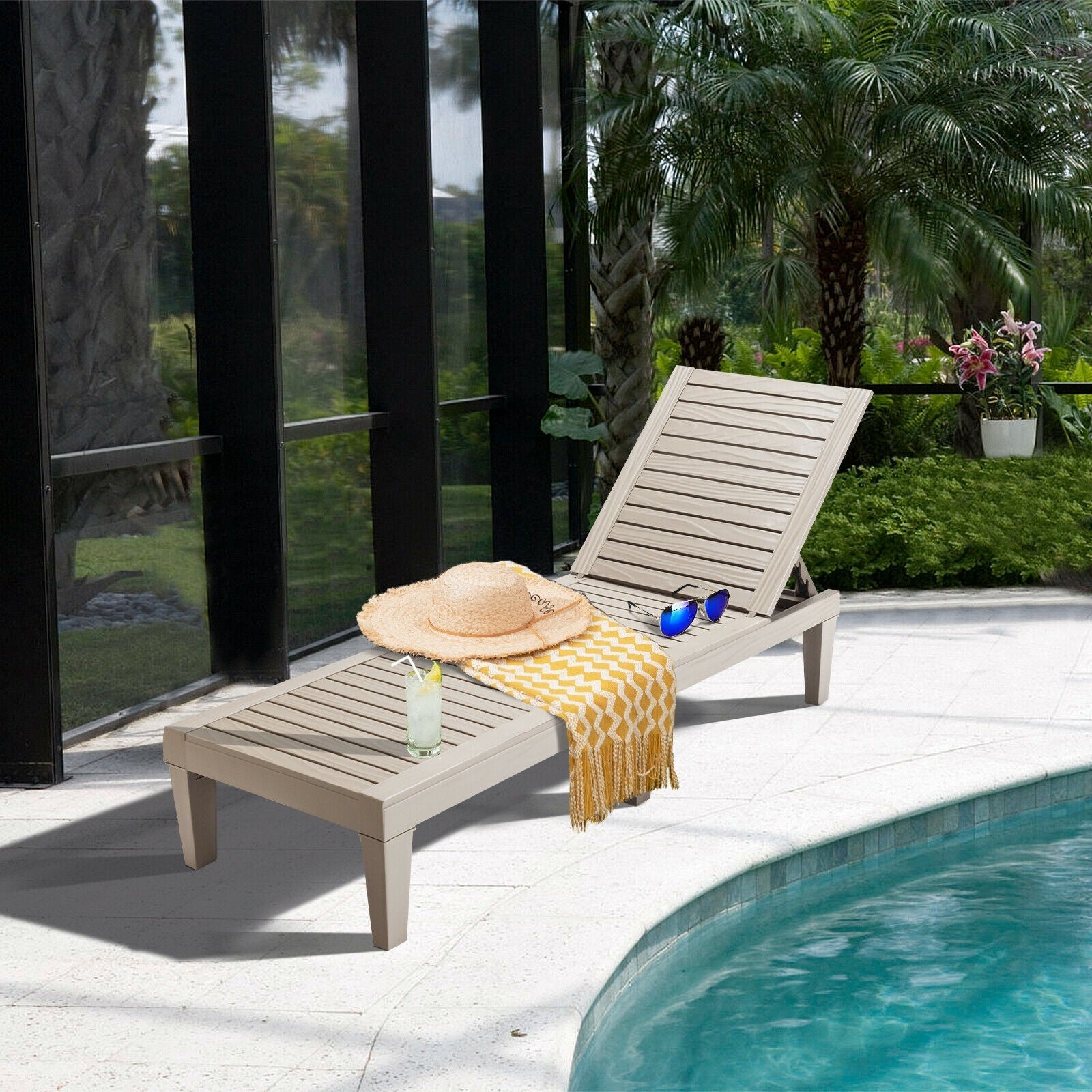 Outdoor Chaise with 5-Position Adjustable Backrest, Rust-Resistant Chaise