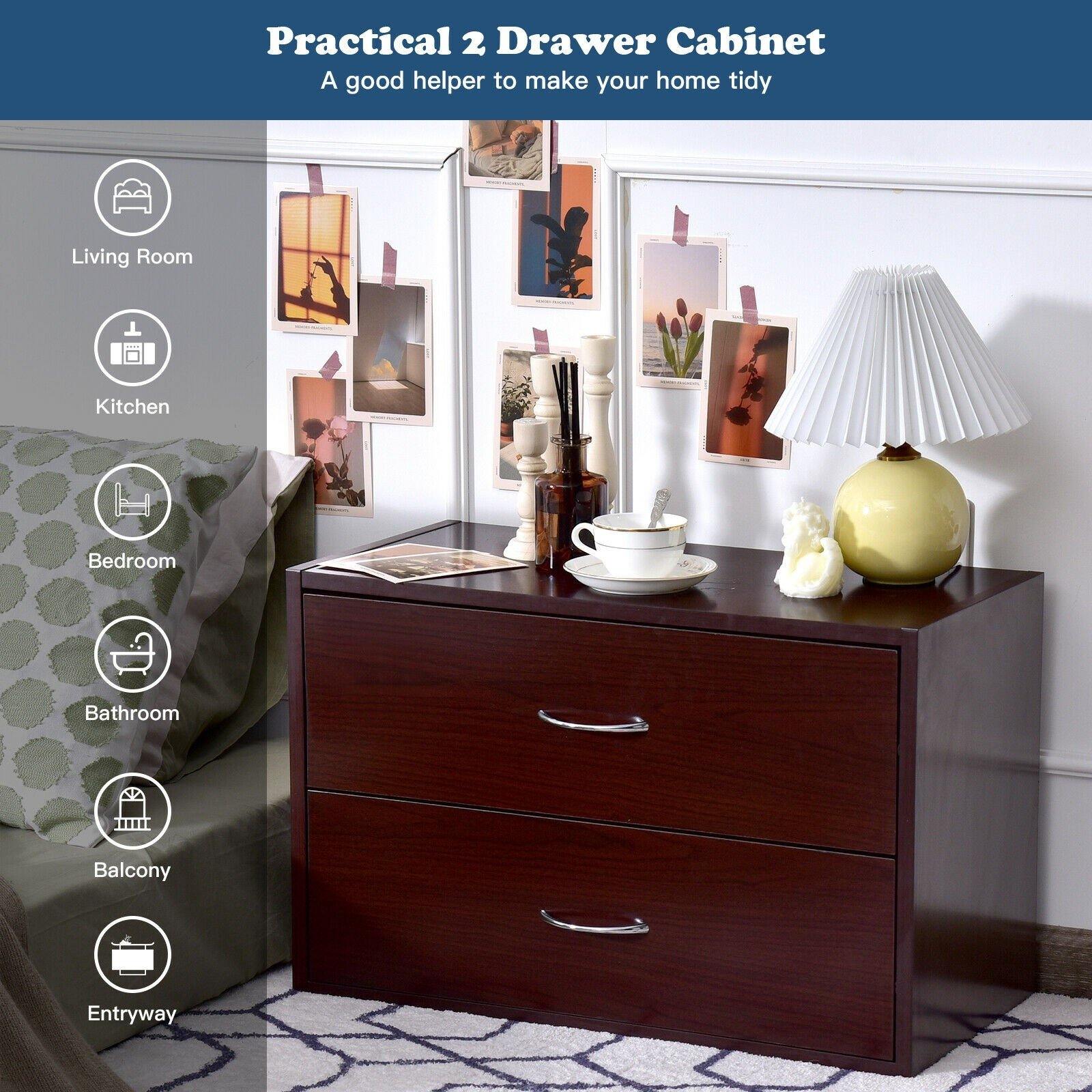 2-Drawer Dresser Retro Stackable Storage Cabinet with Handles - Giantexus