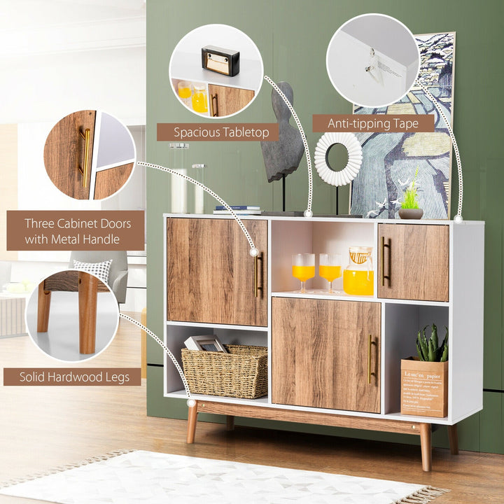 Sideboard Storage Cabinet W/Storage Compartments, Doors and Wood Legs