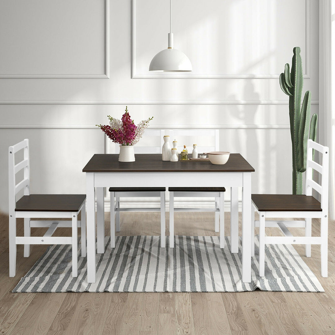 Giantex 5-Piece Dining Table Set, Rectangular Kitchen Table and Chairs Set (Walnut+White)