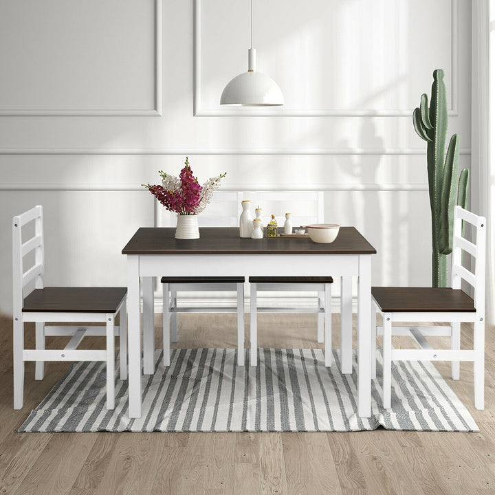Giantex 5-Piece Dining Table Set, Rectangular Kitchen Table and Chairs Set (Walnut+White)