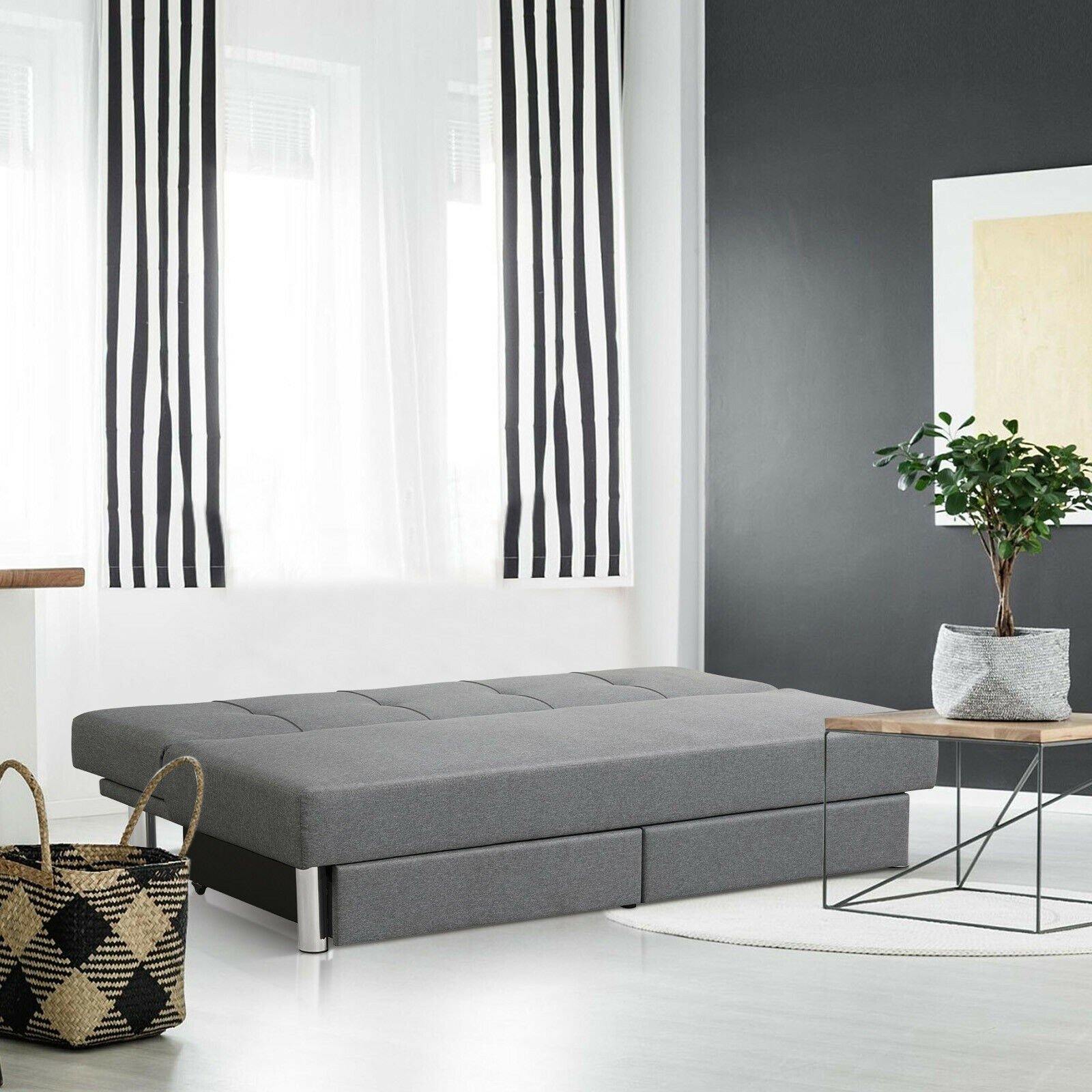 3-Seat Convertible Sofa Bed,Long Sofa w/ 2 Large Drawers, Ergonomic Sleeper w/ 3 Adjustable Angles - Giantexus