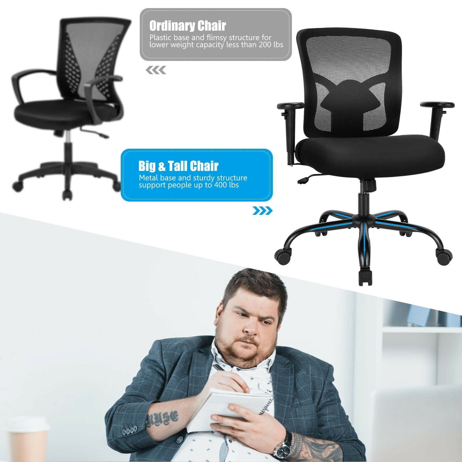 Mesh Office Computer Chair, 400 lbs Big and Tall Ergonomic Executive Chair
