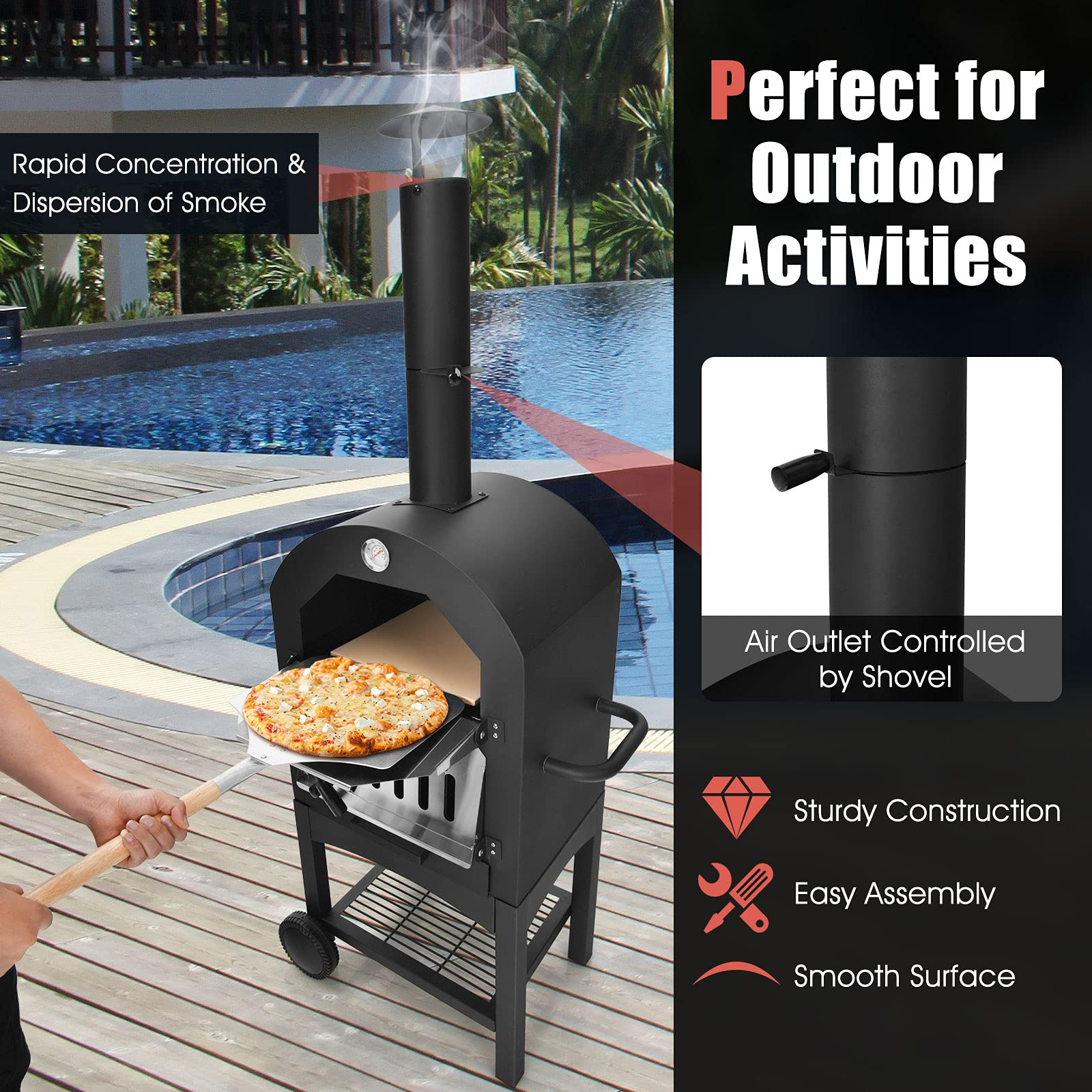 Giantex Pizza Oven Outdoor, Wood Fire Pizza Grill Maker with Waterproof Cover