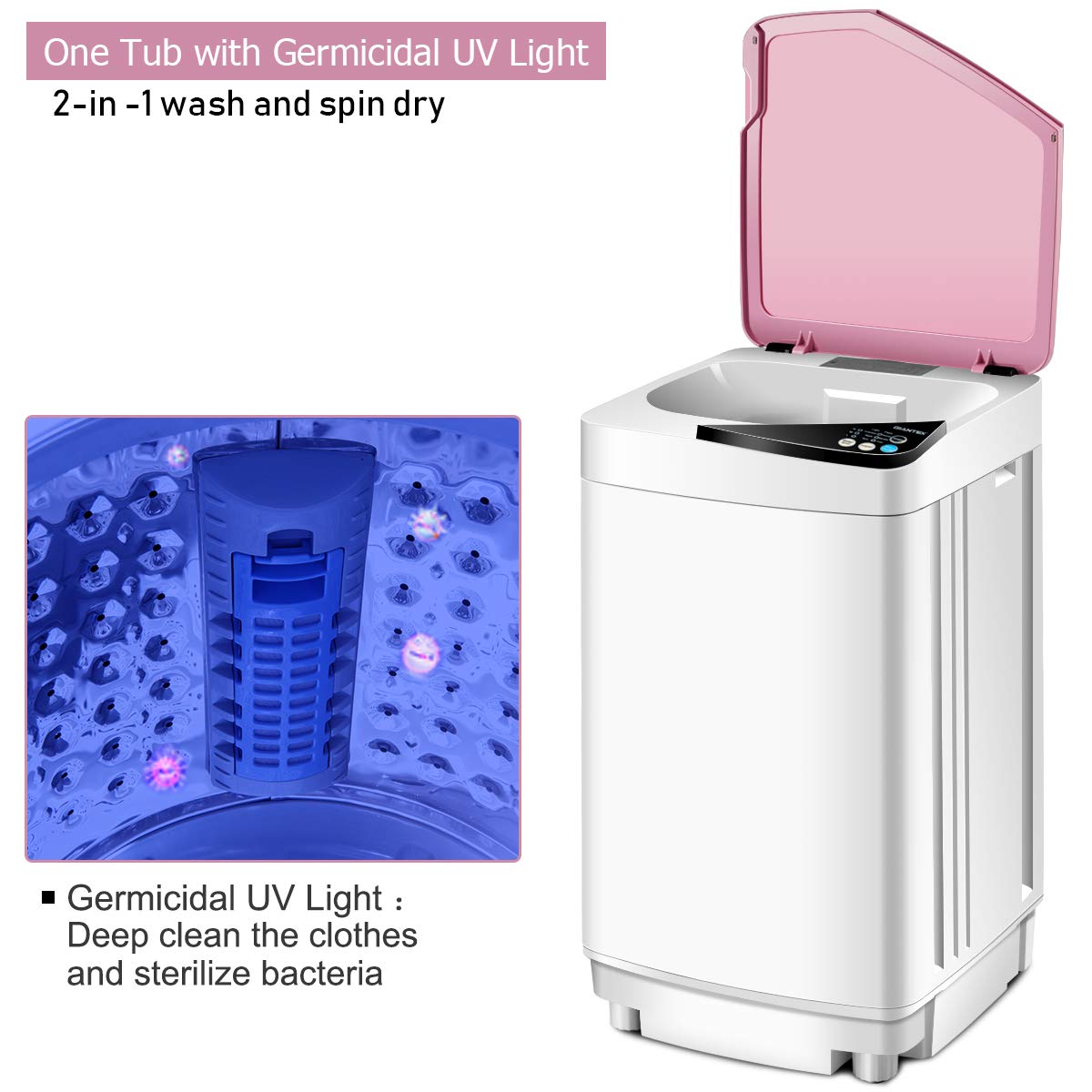 7.7 lbs Compact Full-Automatic Laundry Washing Machine (Pink)