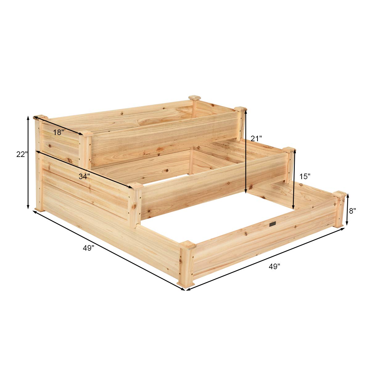 3 Tier Raised Garden Bed, 49'' x 49'' x 22"  (L x W x H)