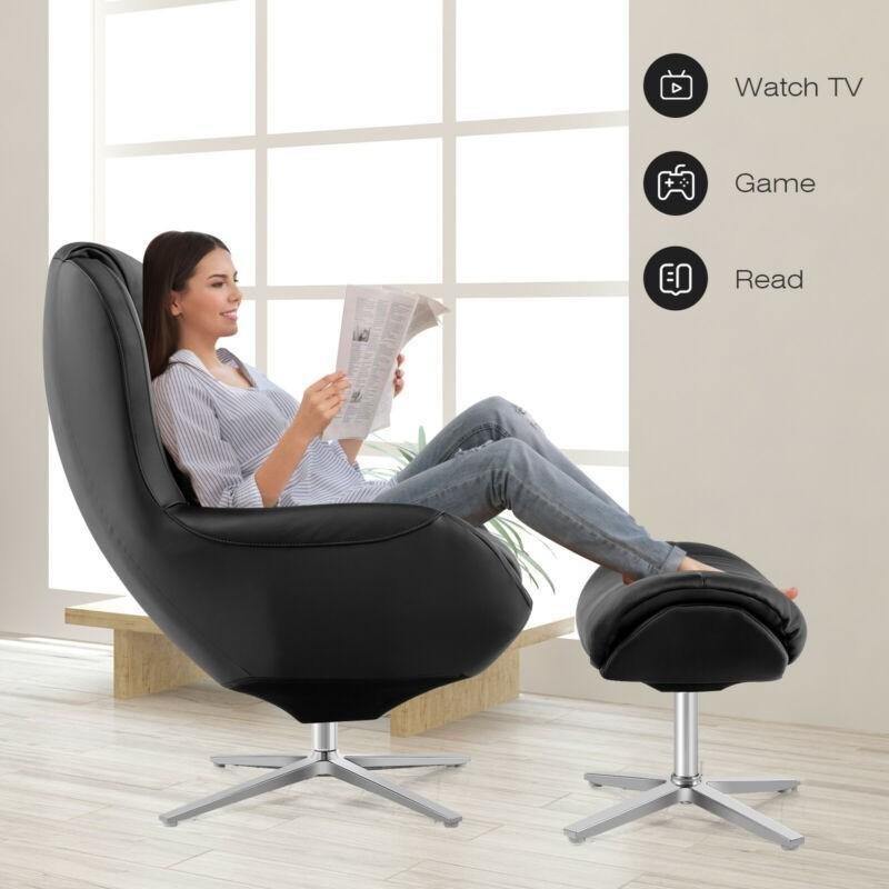 360 Swivel Leather Lounge Chair with Ottoman - Giantexus