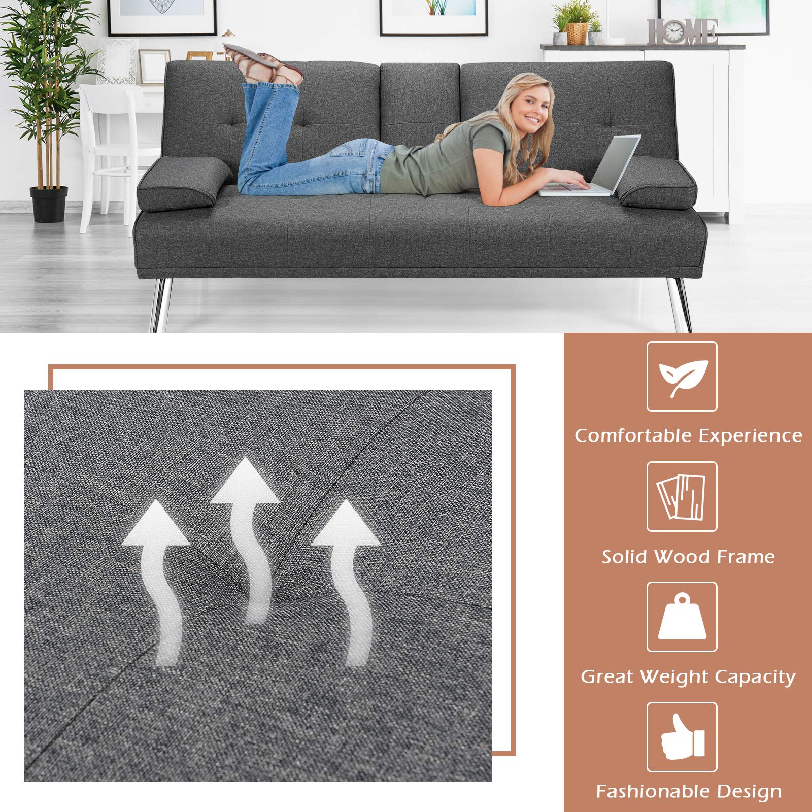 Giantex Modern Convertible Futon Sofa Bed