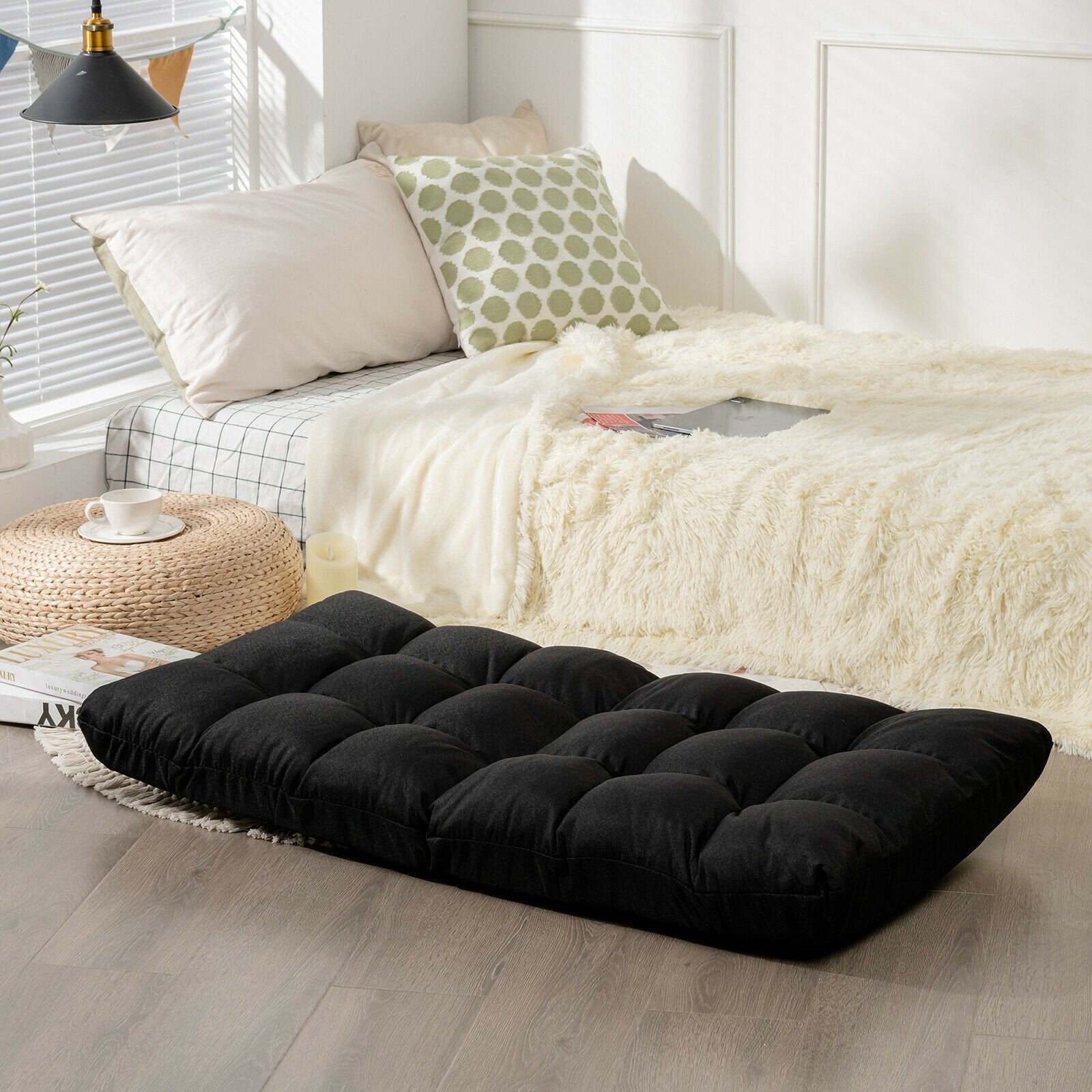 Adjustable Floor Gaming Sofa Chair 14-Position Cushioned Folding - Giantexus