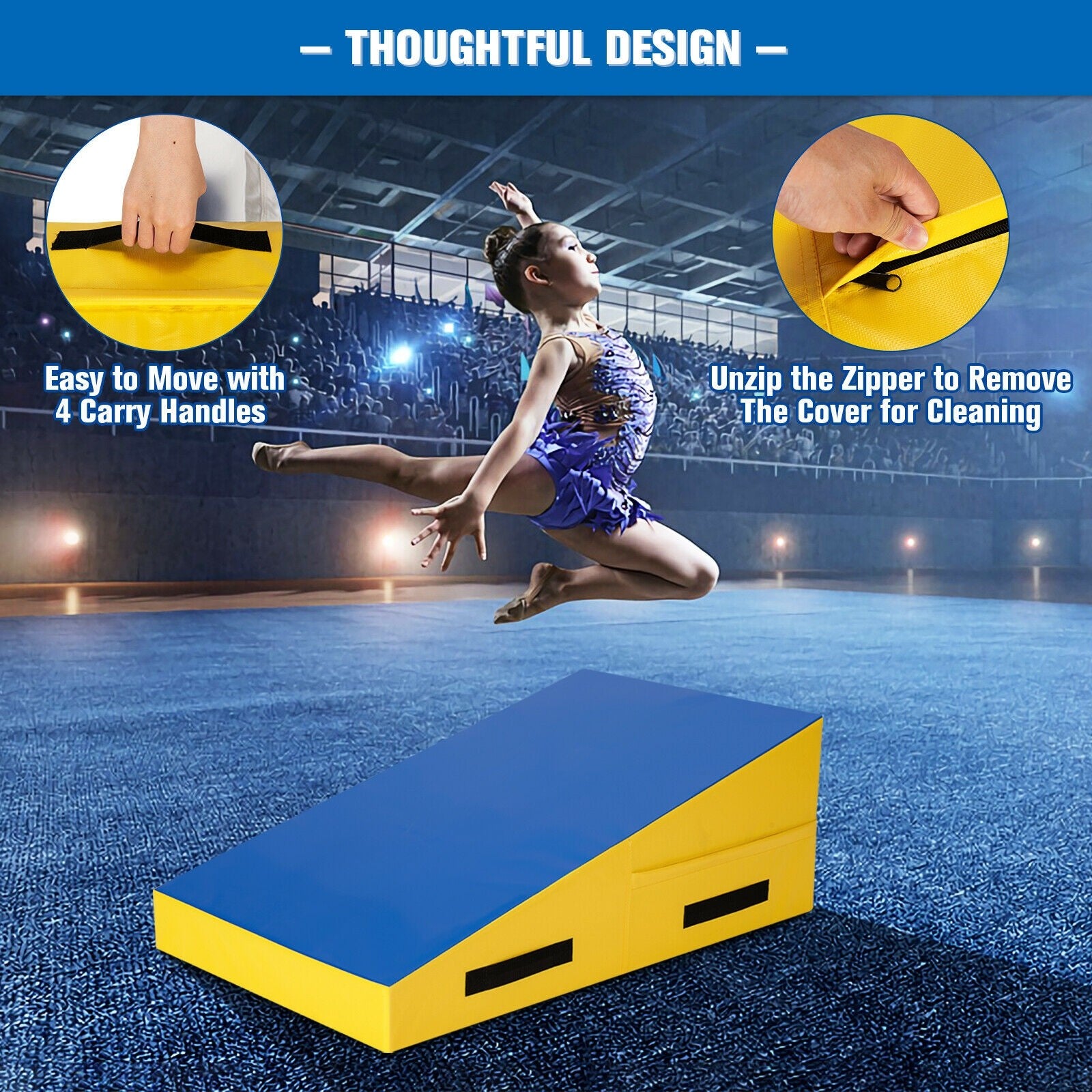 Incline Gymnastics Mat, w/Carrying Handles 37.5" X 23" X 14"