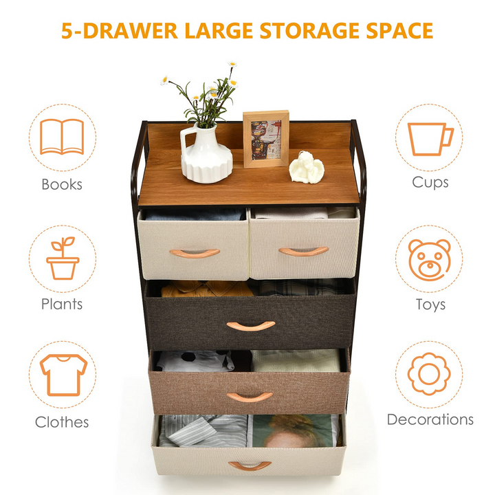 Giantex Sturdy Steel Frame & Wooden Top Vertical Organizer Unit for Closets, Bedroom Utility Dresser Chest (23 x 11.5 x 39 inch)