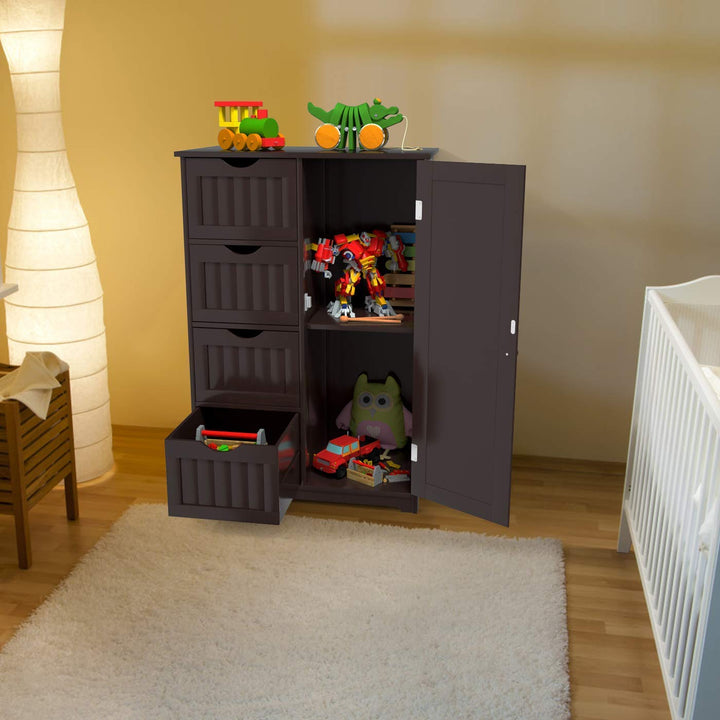 Giantex Bathroom Floor Cabinet Wooden with 1 Door & 4 Drawer