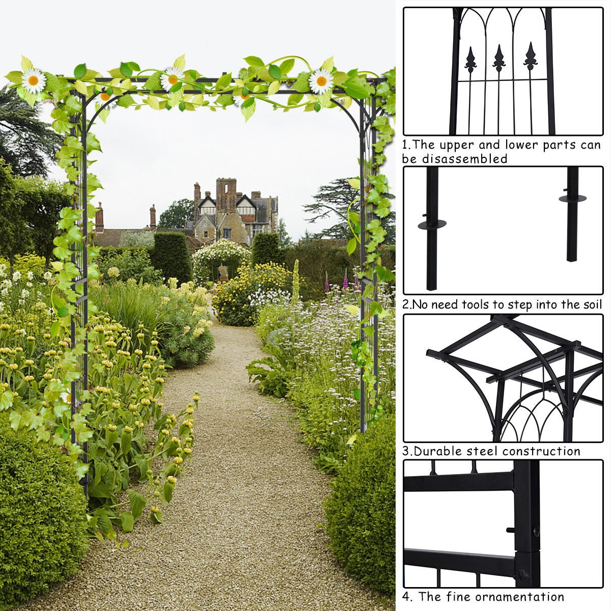 Giantex Metal Garden Arch, Wedding Arbor for Ceremony, Pergola Arbor Garden Trellis for Various Climbing Plant