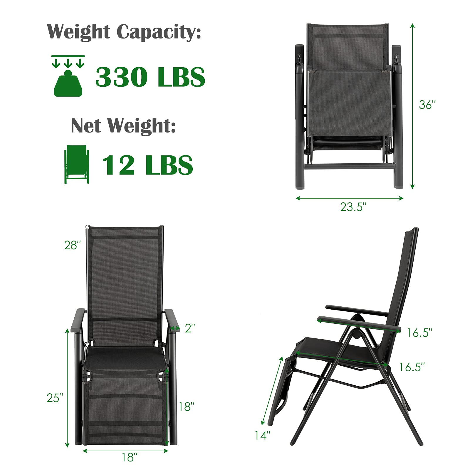 Giantex Reclining Patio Chairs Folding Lounge Chair (2)