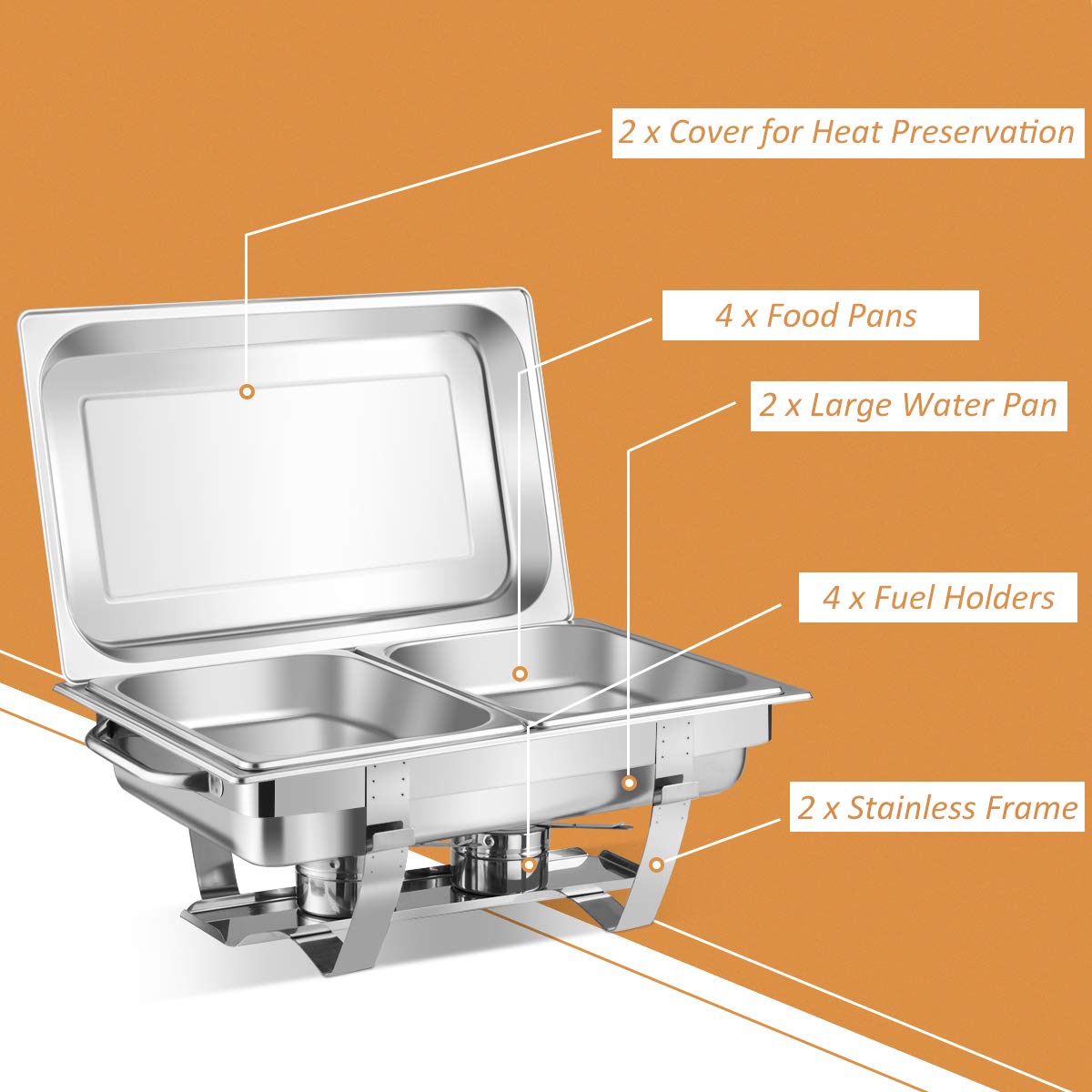 Giantex 2 Packs Chafing Dish 9 Quart Chafer Dishes Buffet Set