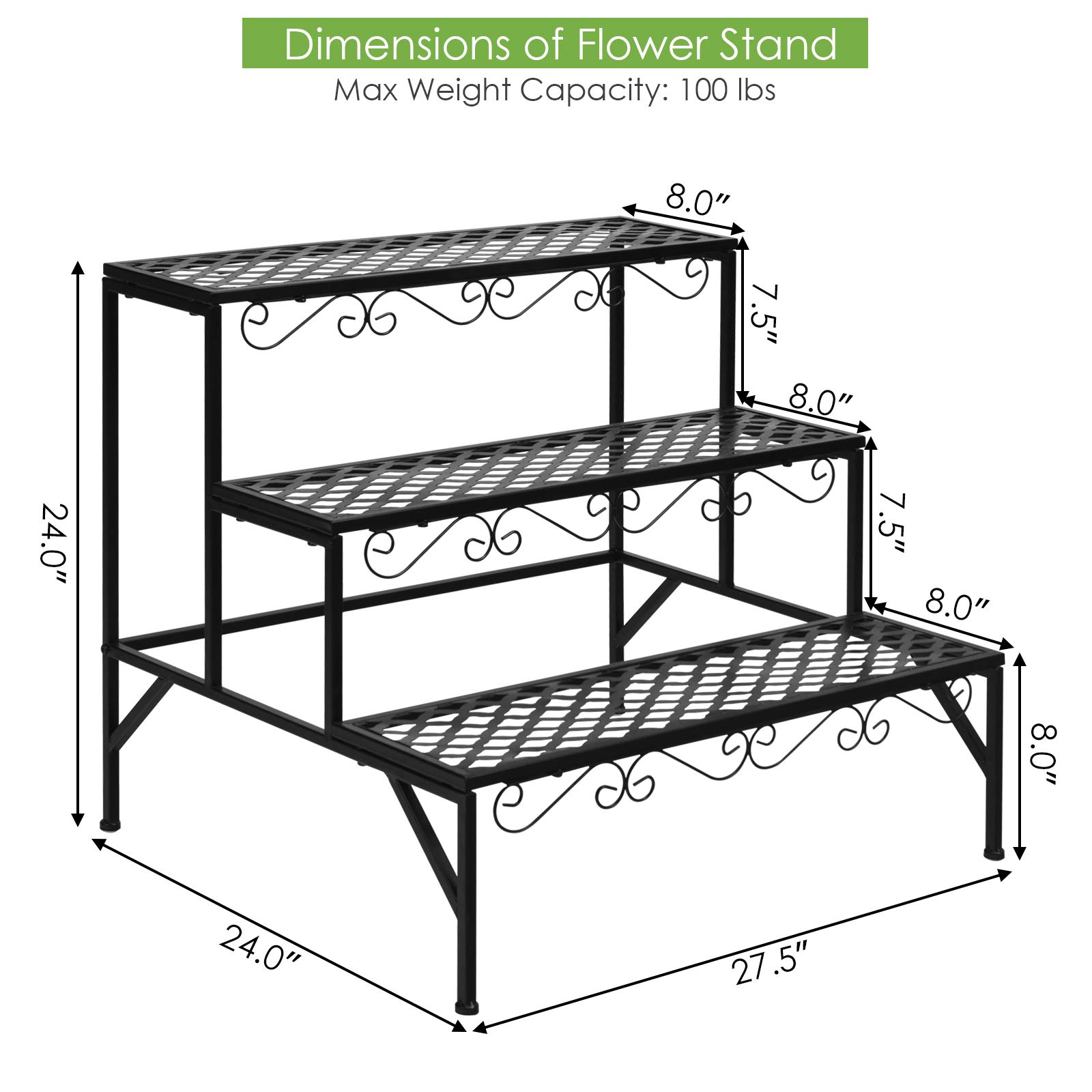 3 Tiers Metal Plant Stand, Ladder Plant Display Rack - Giantex