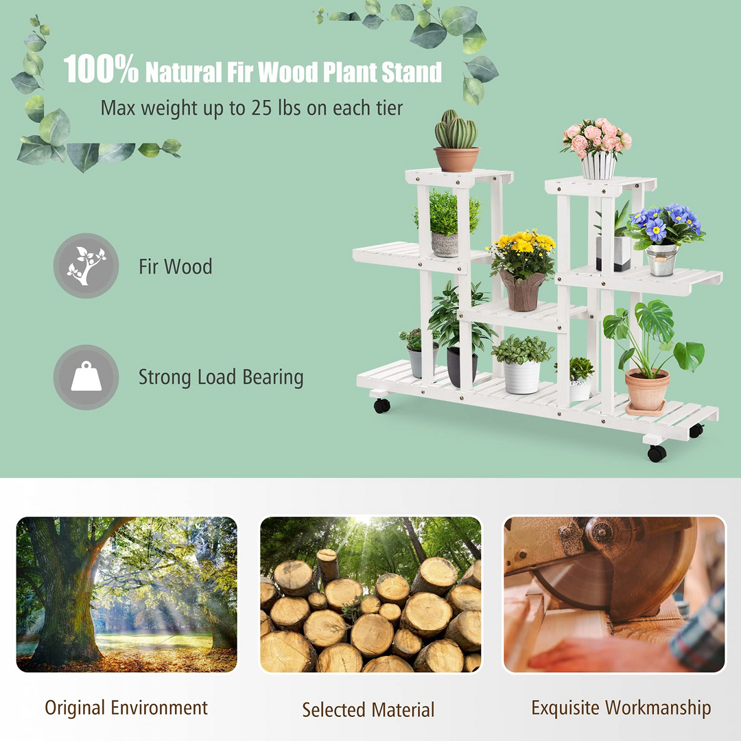 Giantex Rolling Flower Rack Wood Plant Stand on Wheels