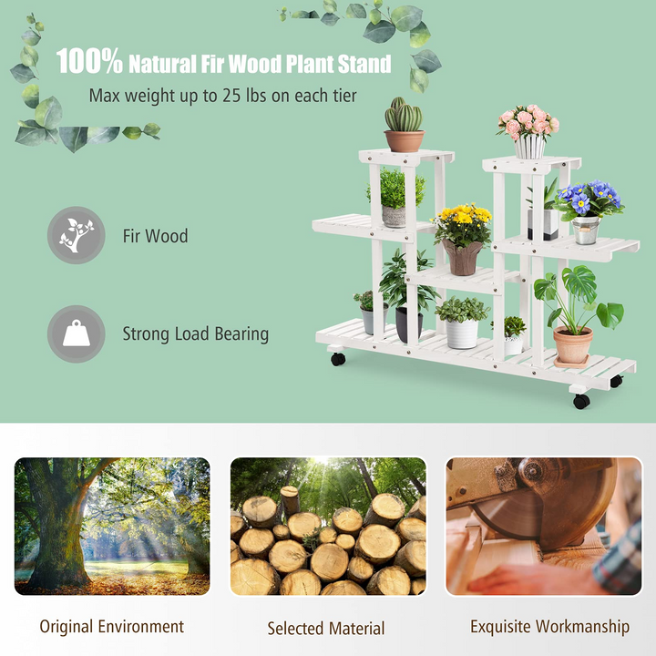 Giantex Rolling Flower Rack Wood Plant Stand on Wheels