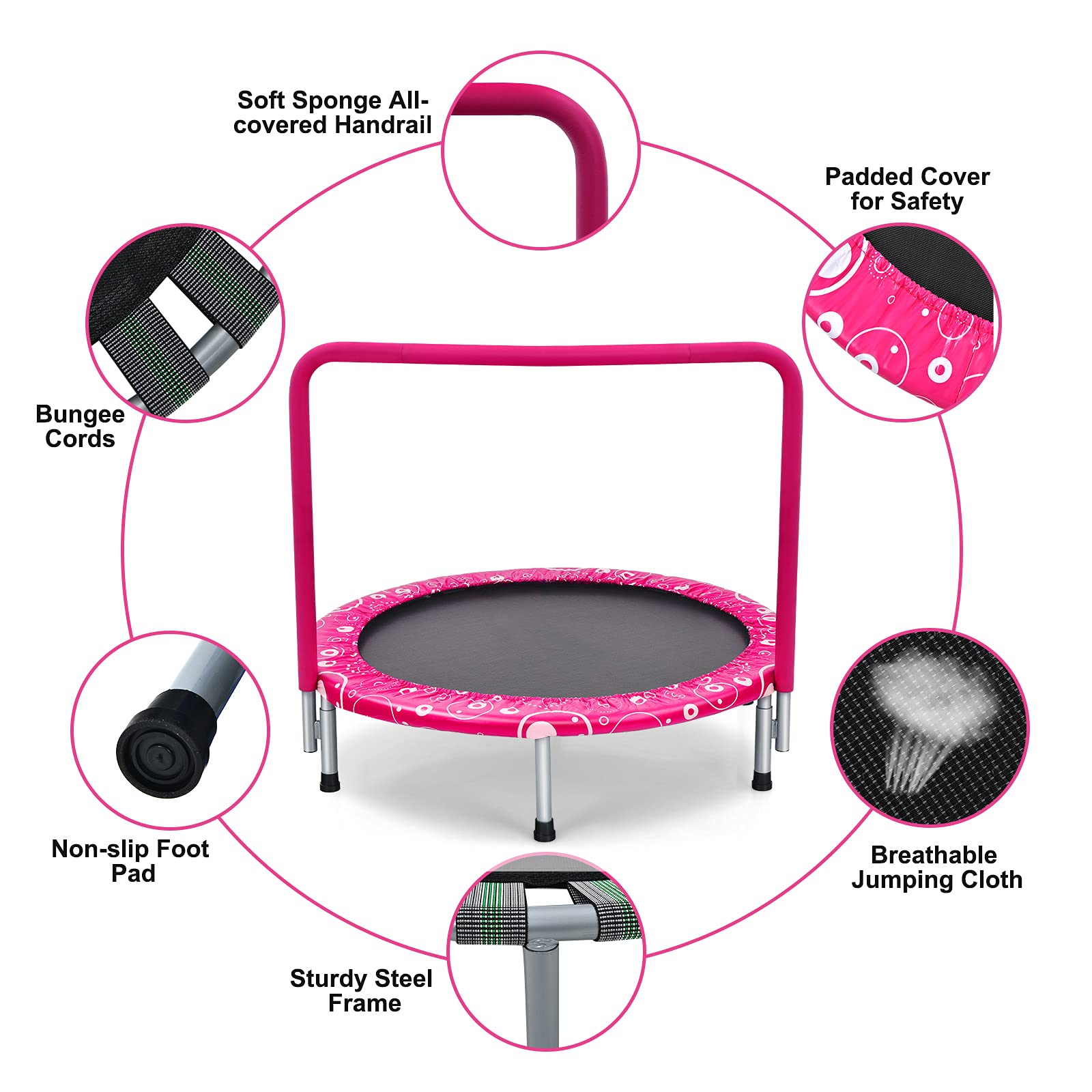 36-Inch Mini Kids Trampoline with Foamed Handle