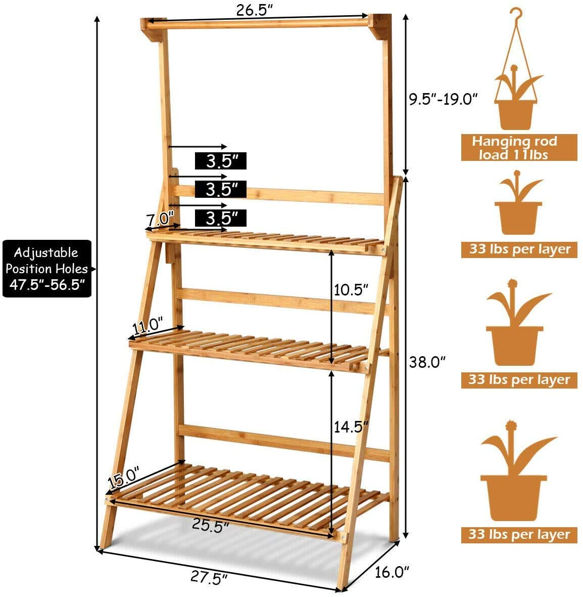 Giantex 3-Tier Hanging Plant Stand Storage Shelf, Folding Flower Pot Organizer Display Storage Rack