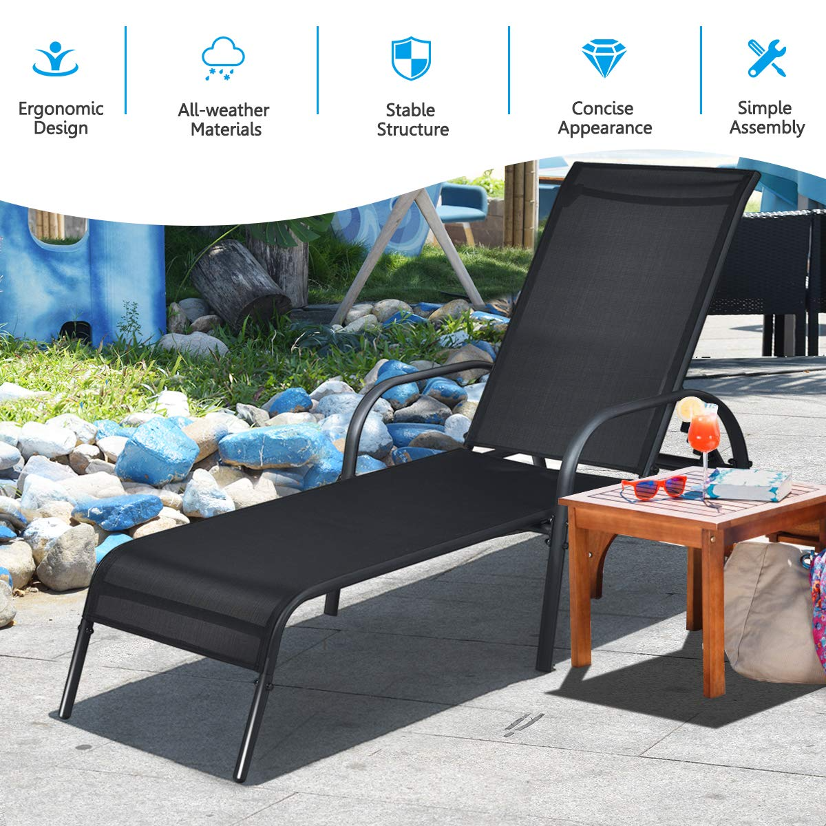 Giantex 2 Pcs Outdoor Chaise Lounge Chair